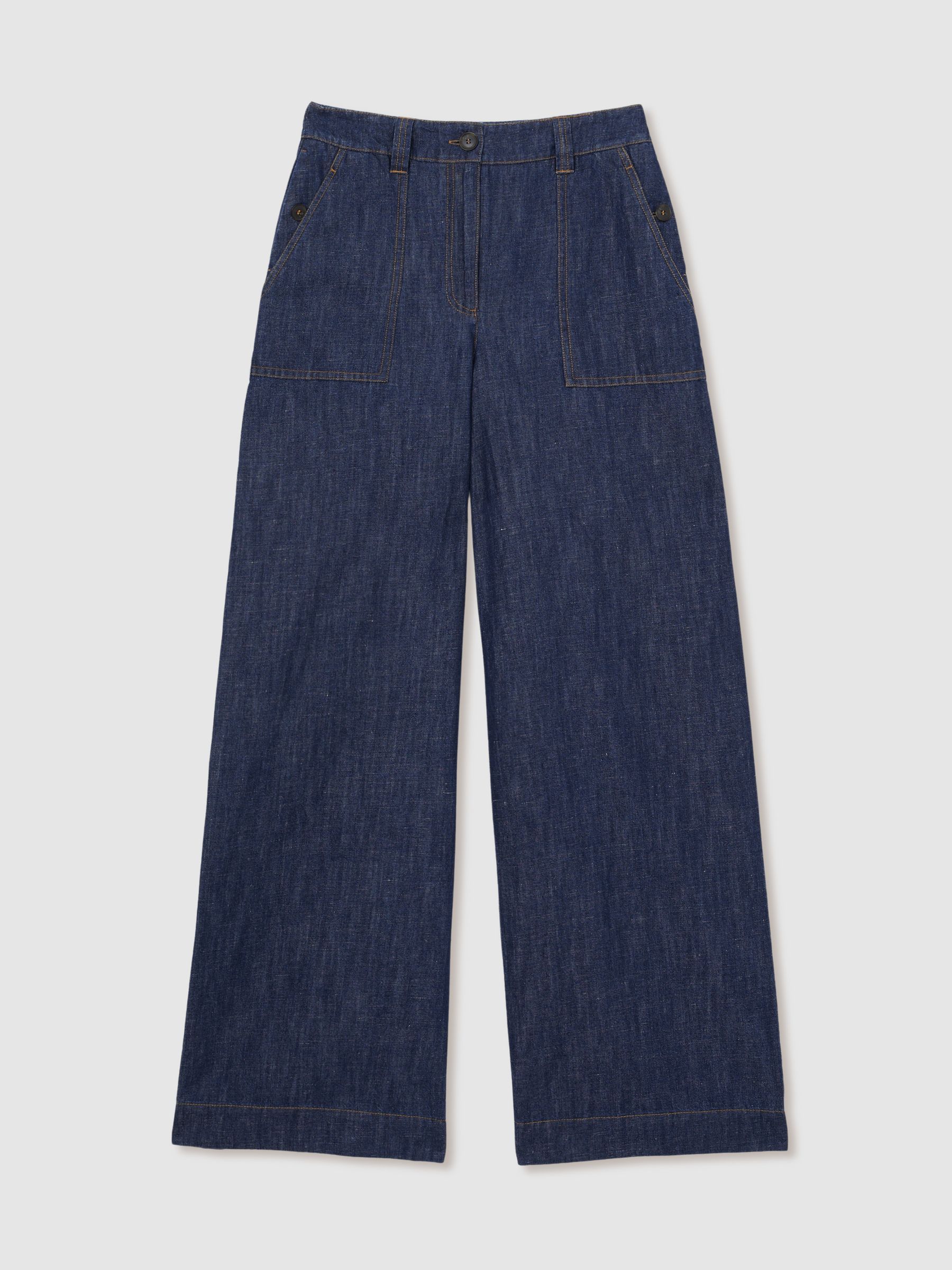 Linen Wide-Leg Trousers in Indigo