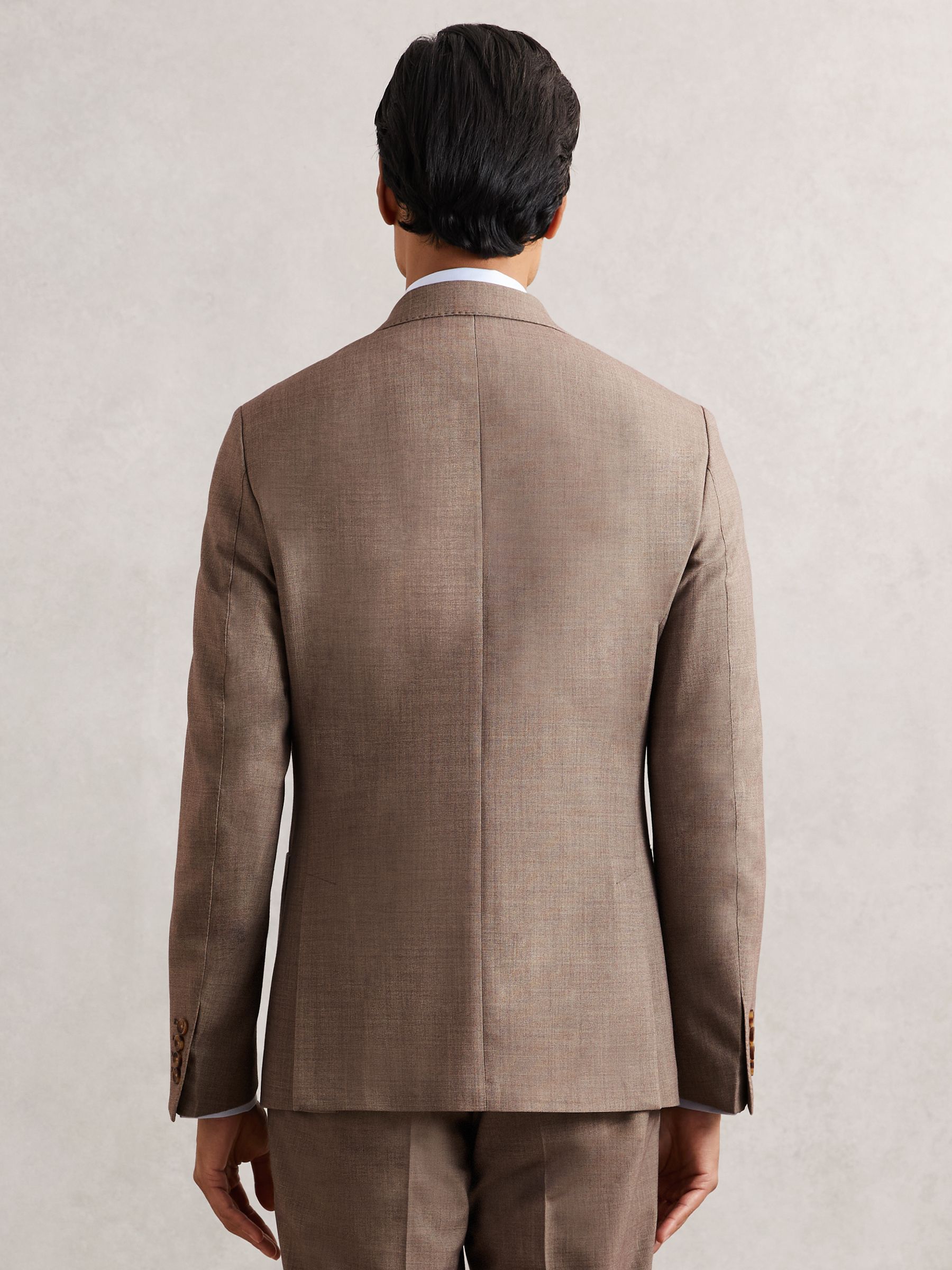 Double-Breasted Textured Suit Blazer Slim-Fit With Wool in Brown