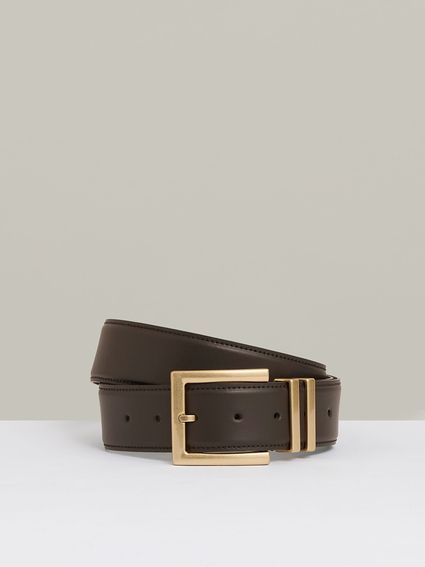 Leather Square Buckle Belt in Chocolate
