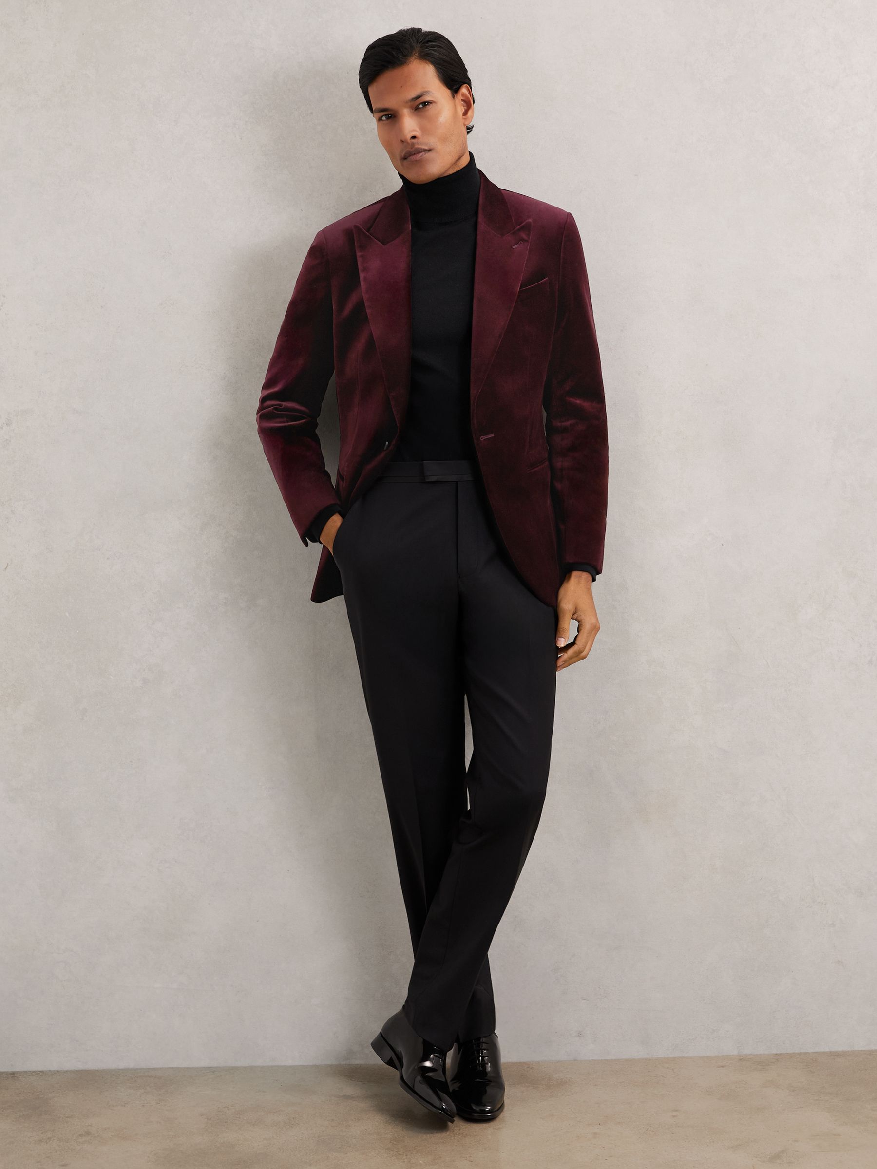 Single-Breasted Velvet Blazer Slim-Fit in Bordeaux