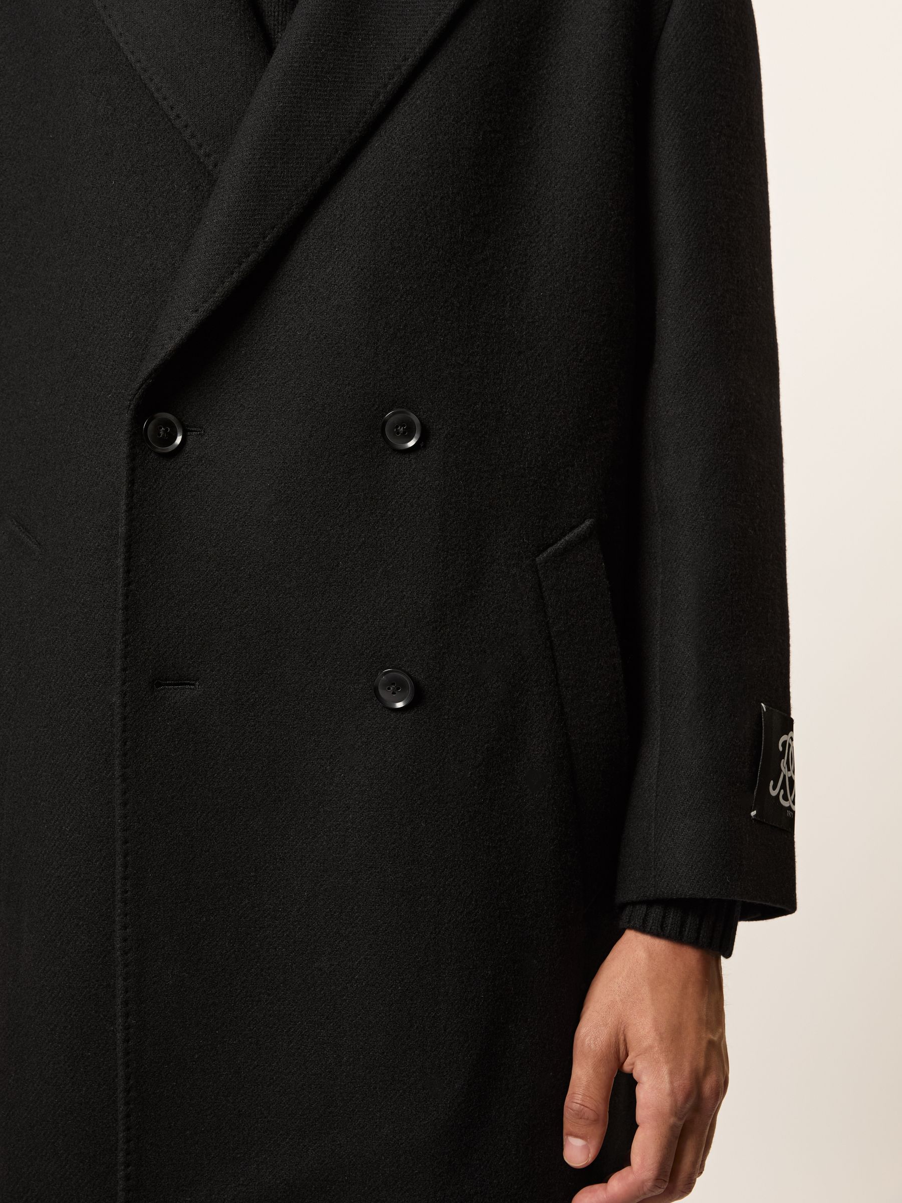 Monogram Long Double-Breasted Coat Wool-Blend in Black