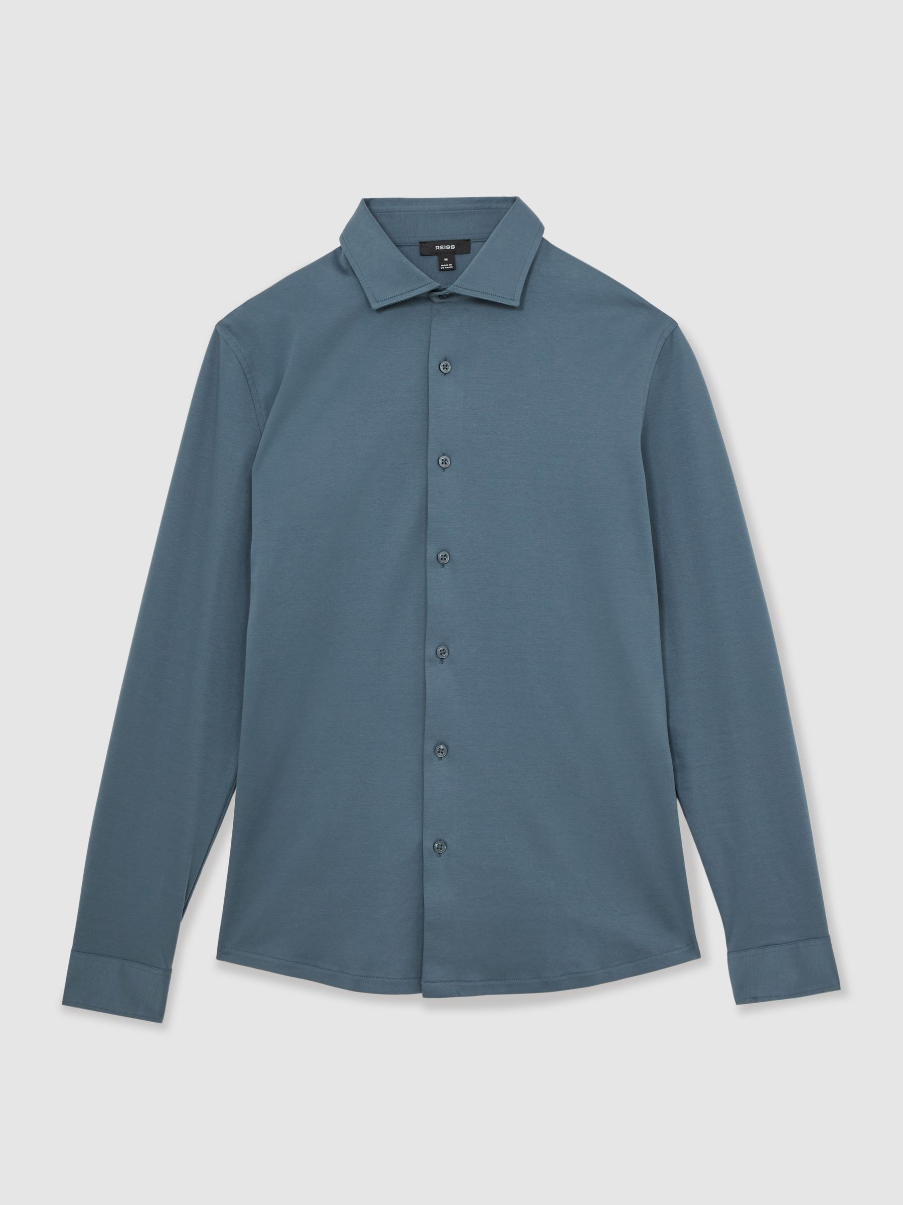 Air-Water Cotton Button-Through Shirt in Airforce Blue