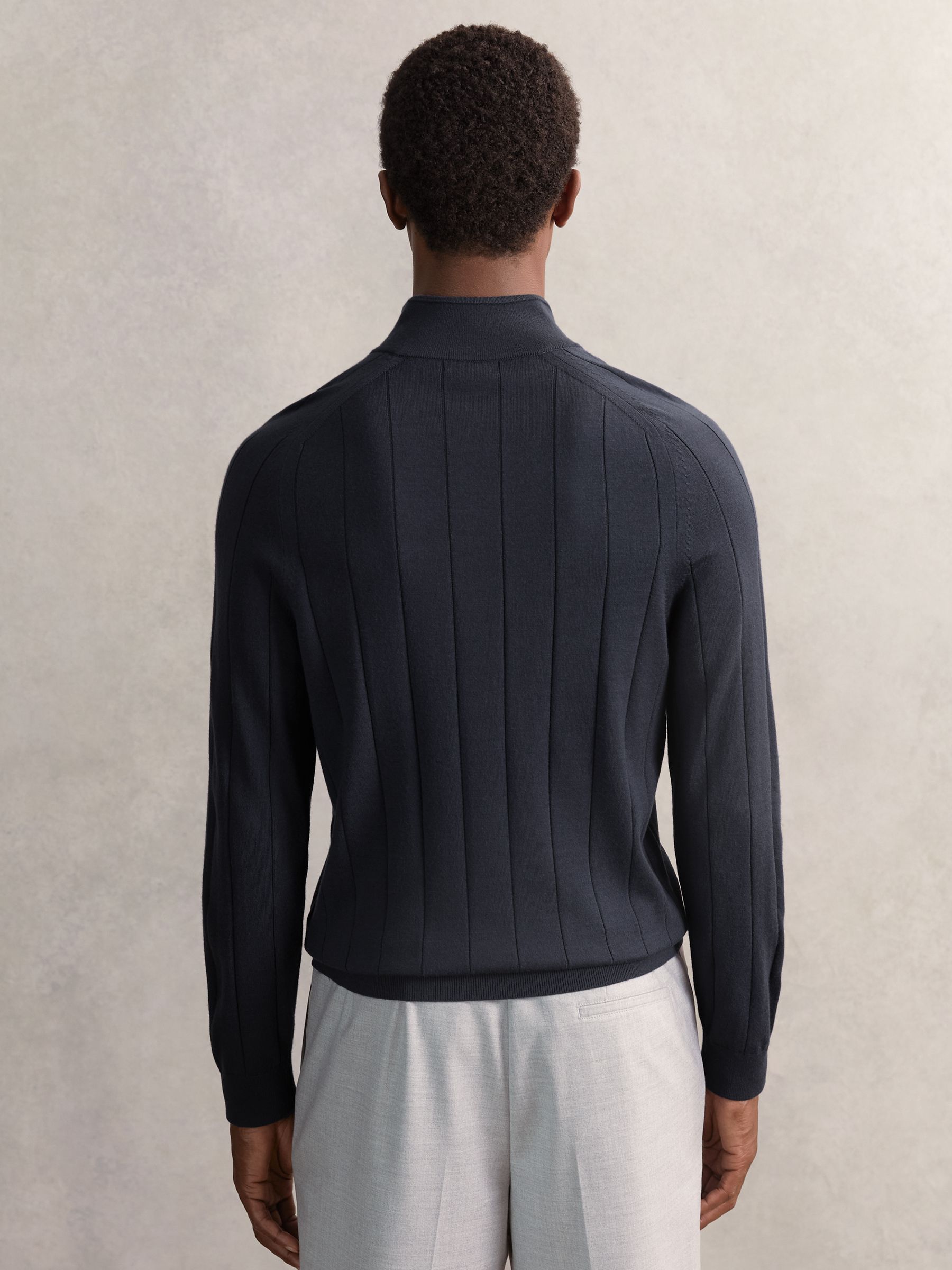 Merino Wool Wide-Rib Half-Zip Jumper in Airforce Blue