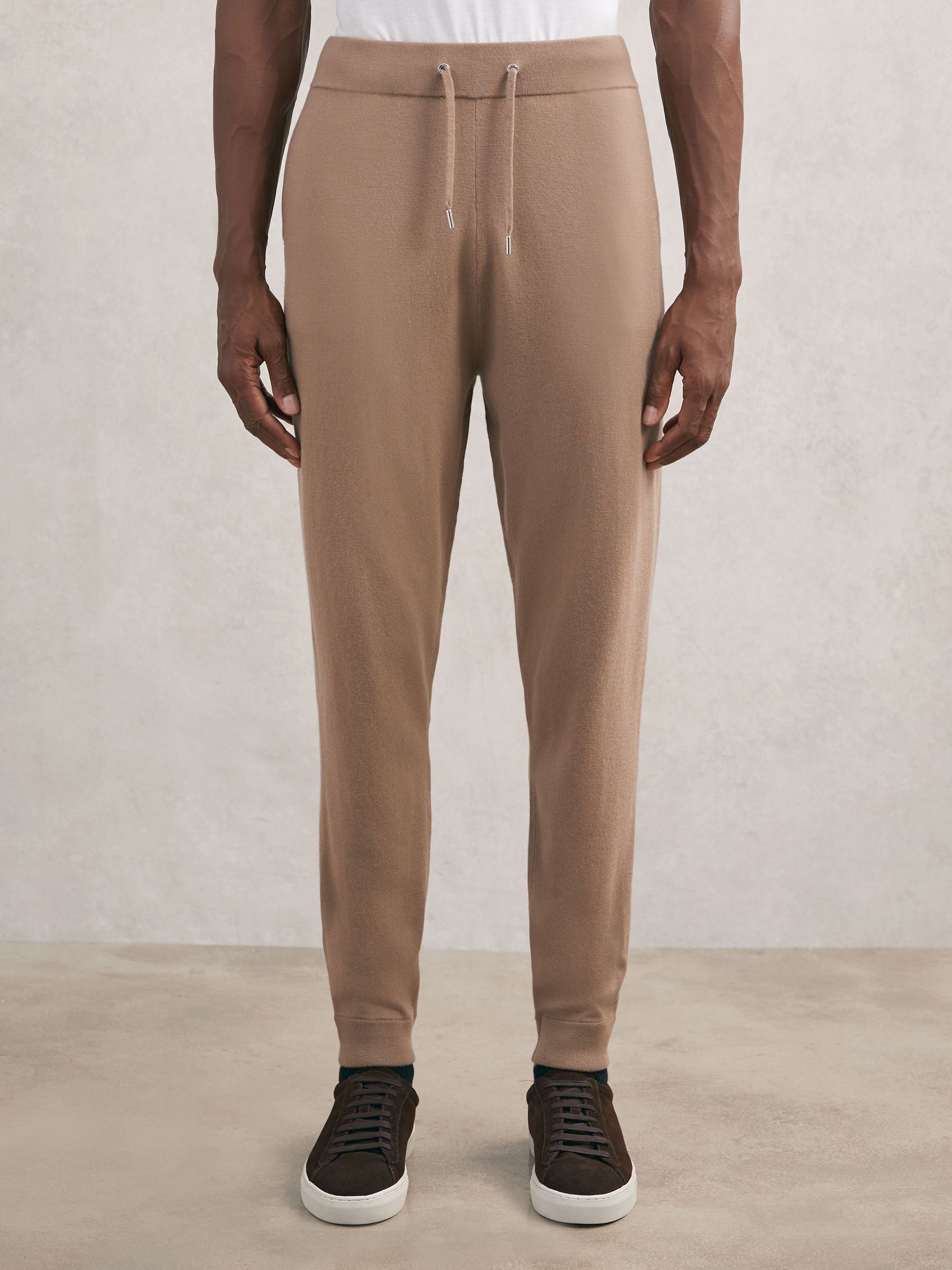 Merino Wool-Blend Cuffed Joggers in Camel Brown