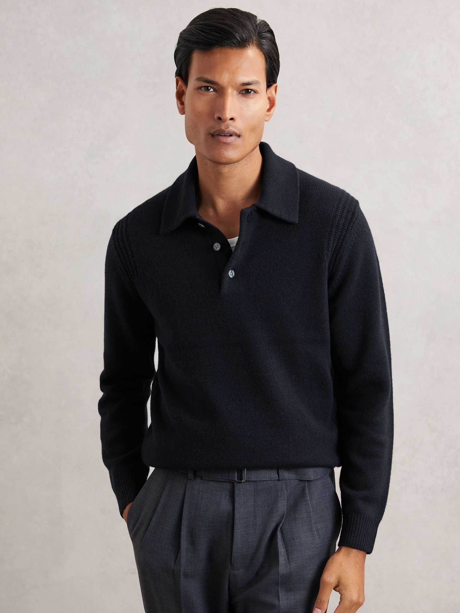 Wool-Blend Polo Jumper with Cashmere in Sage Green