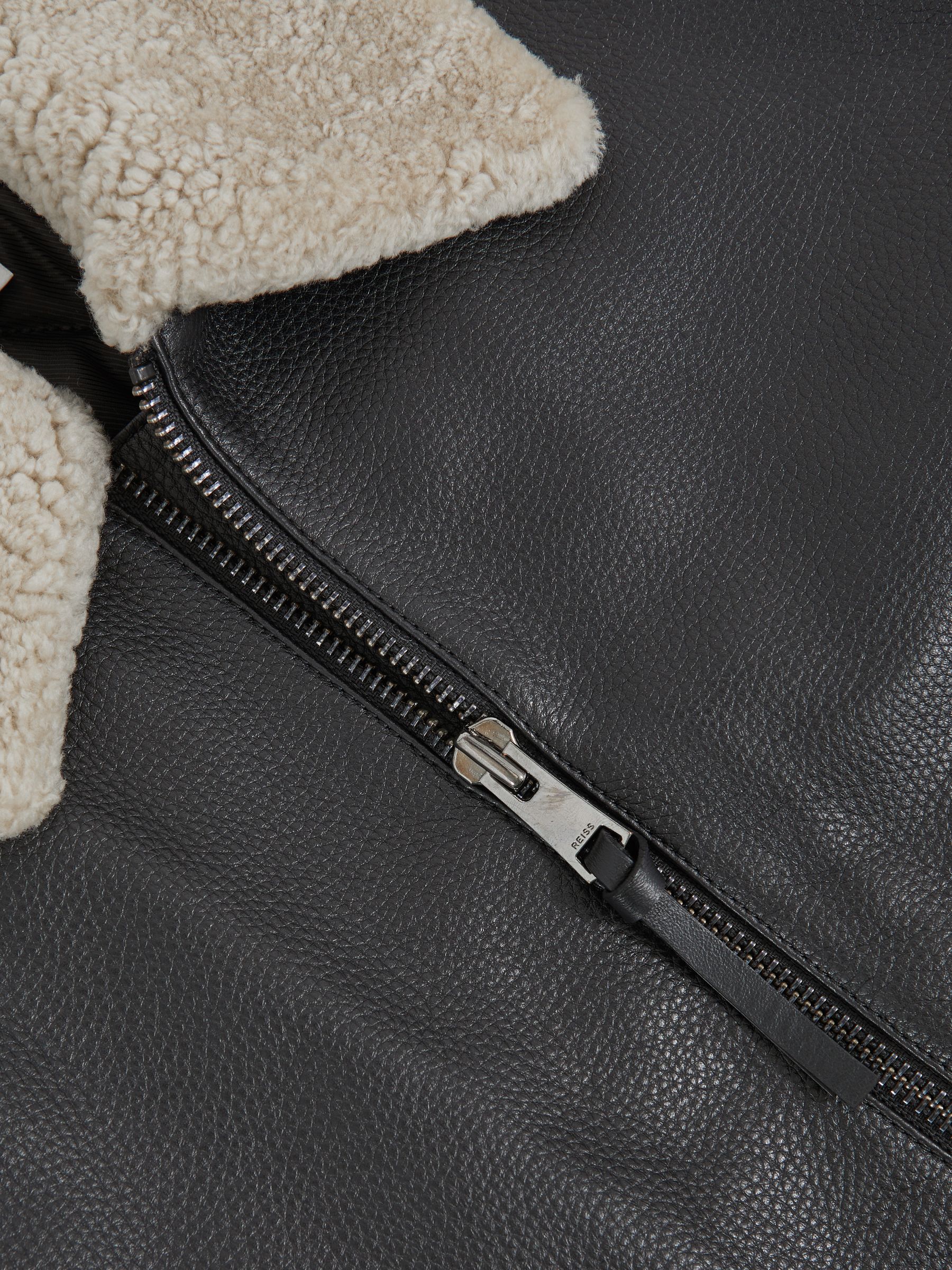 Leather Shearling-Collar Bomber Jacket in Black