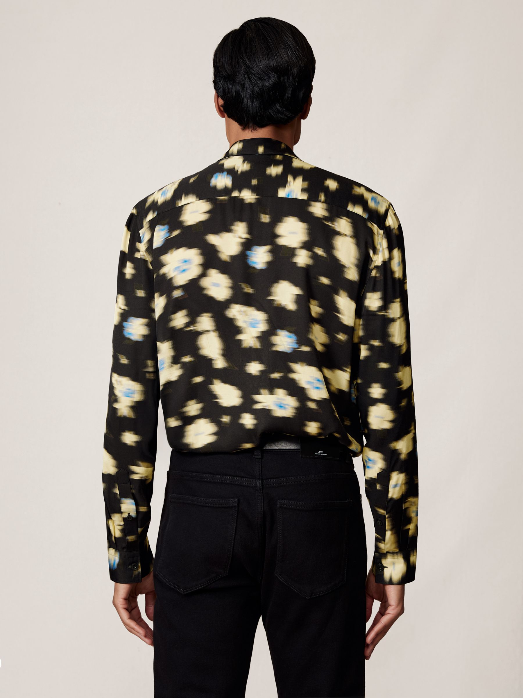 Abstract Floral-Print Shirt in Black