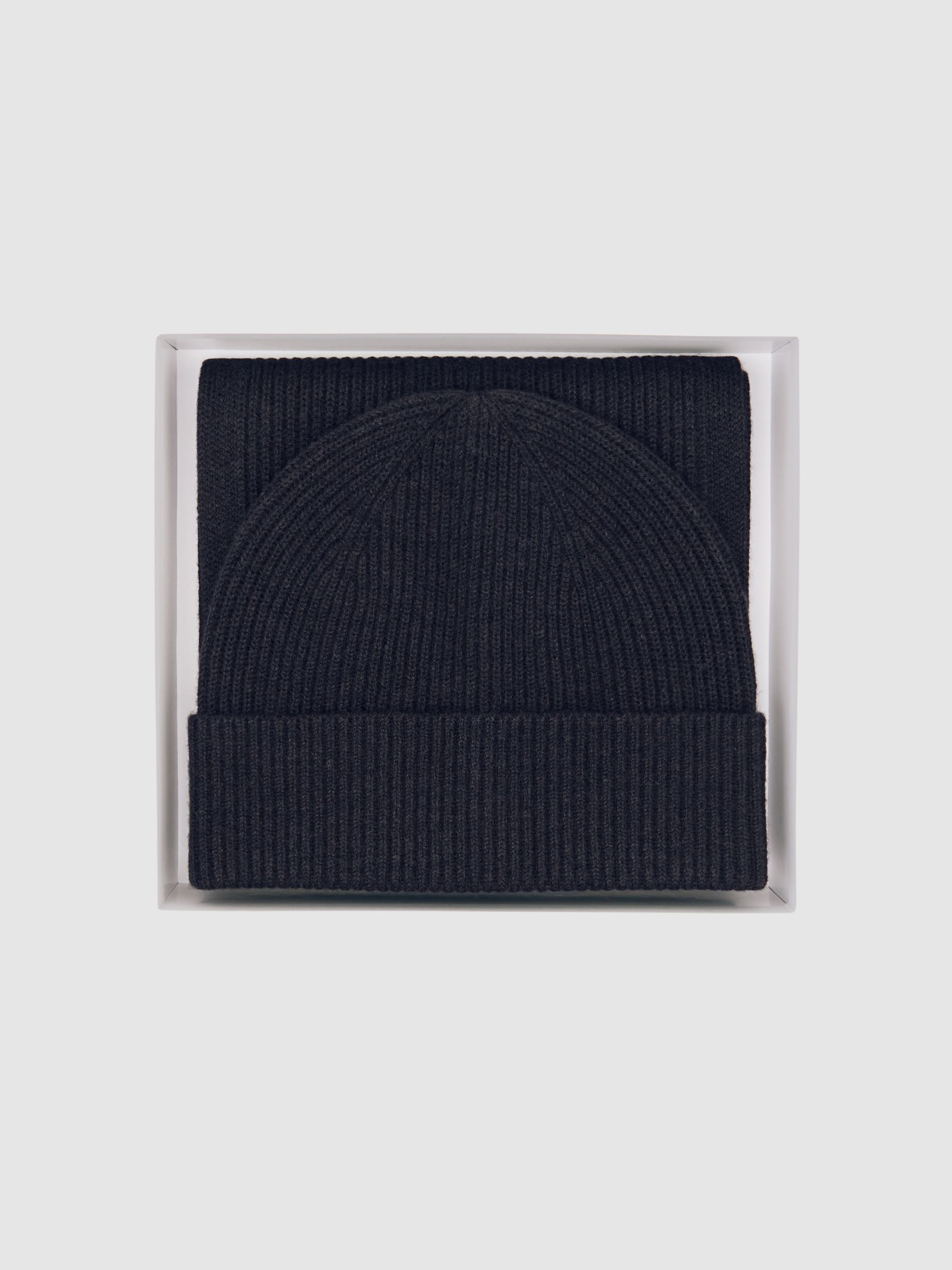 Merino Wool Scarf and Beanie Gift Set in Navy