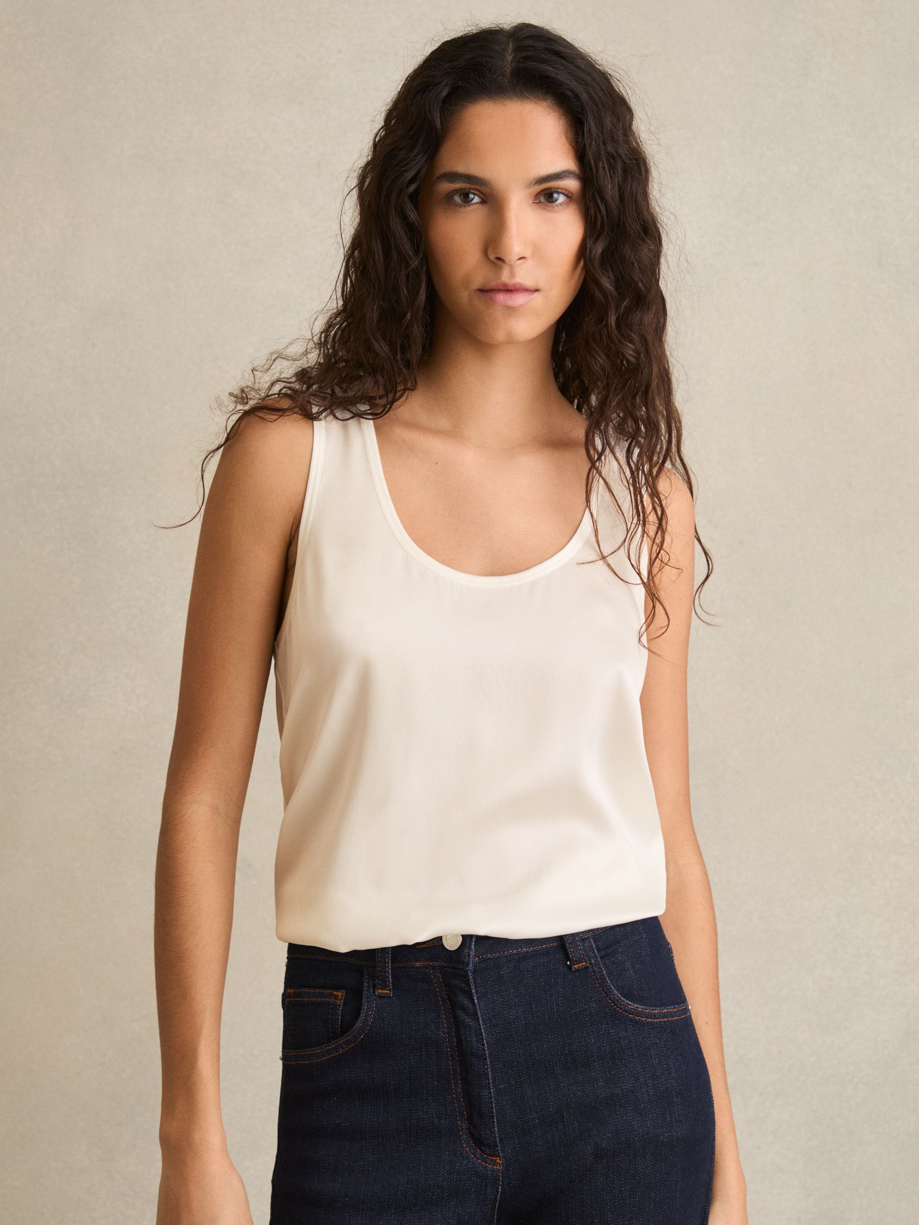 Silk-Front Cami Top in White