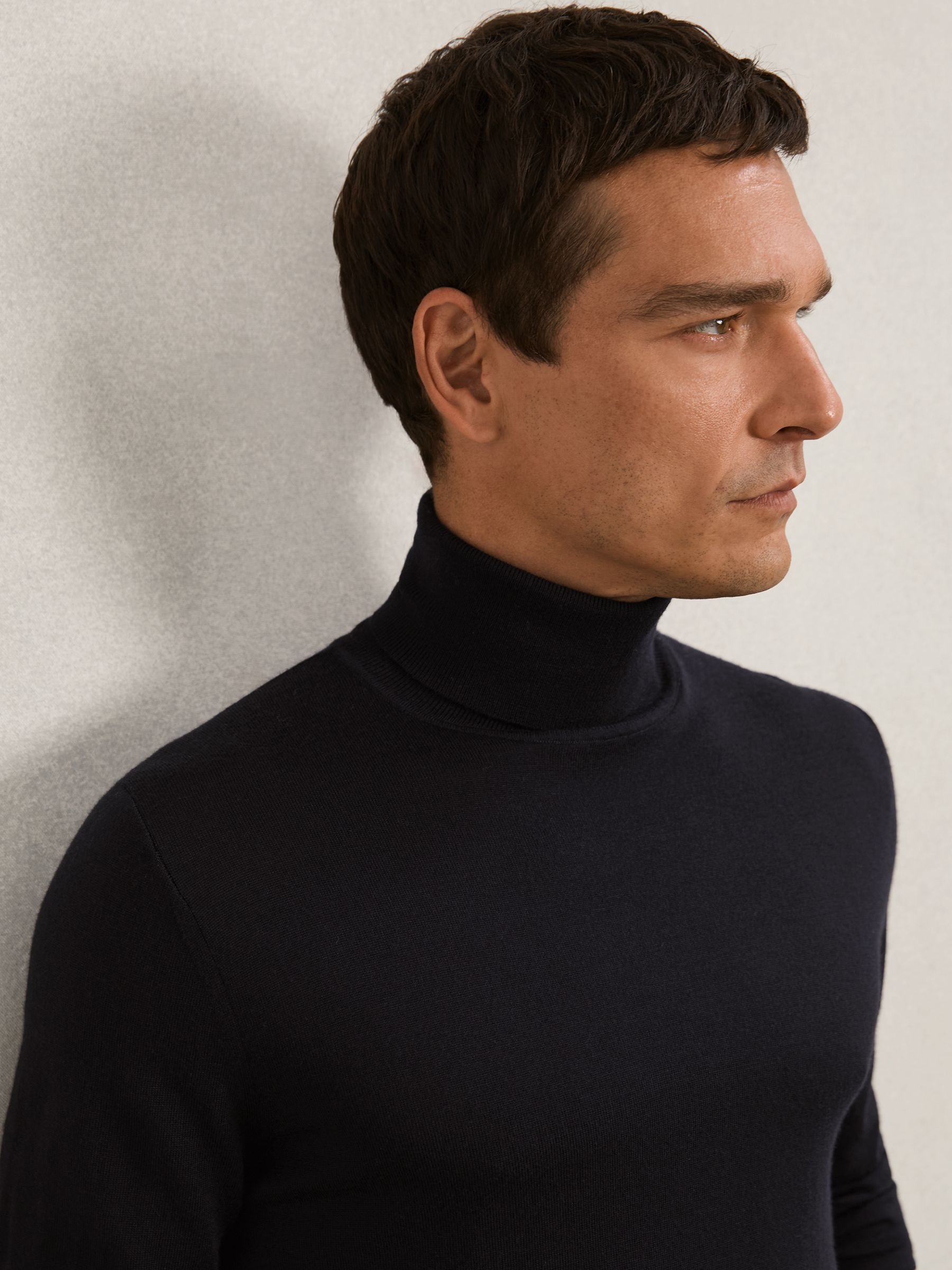 Merino Wool Roll-Neck Jumper in Navy