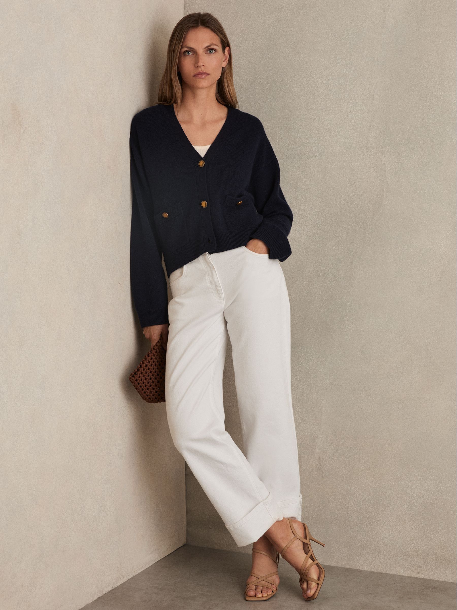Wool-Cashmere Button Cardigan in Navy