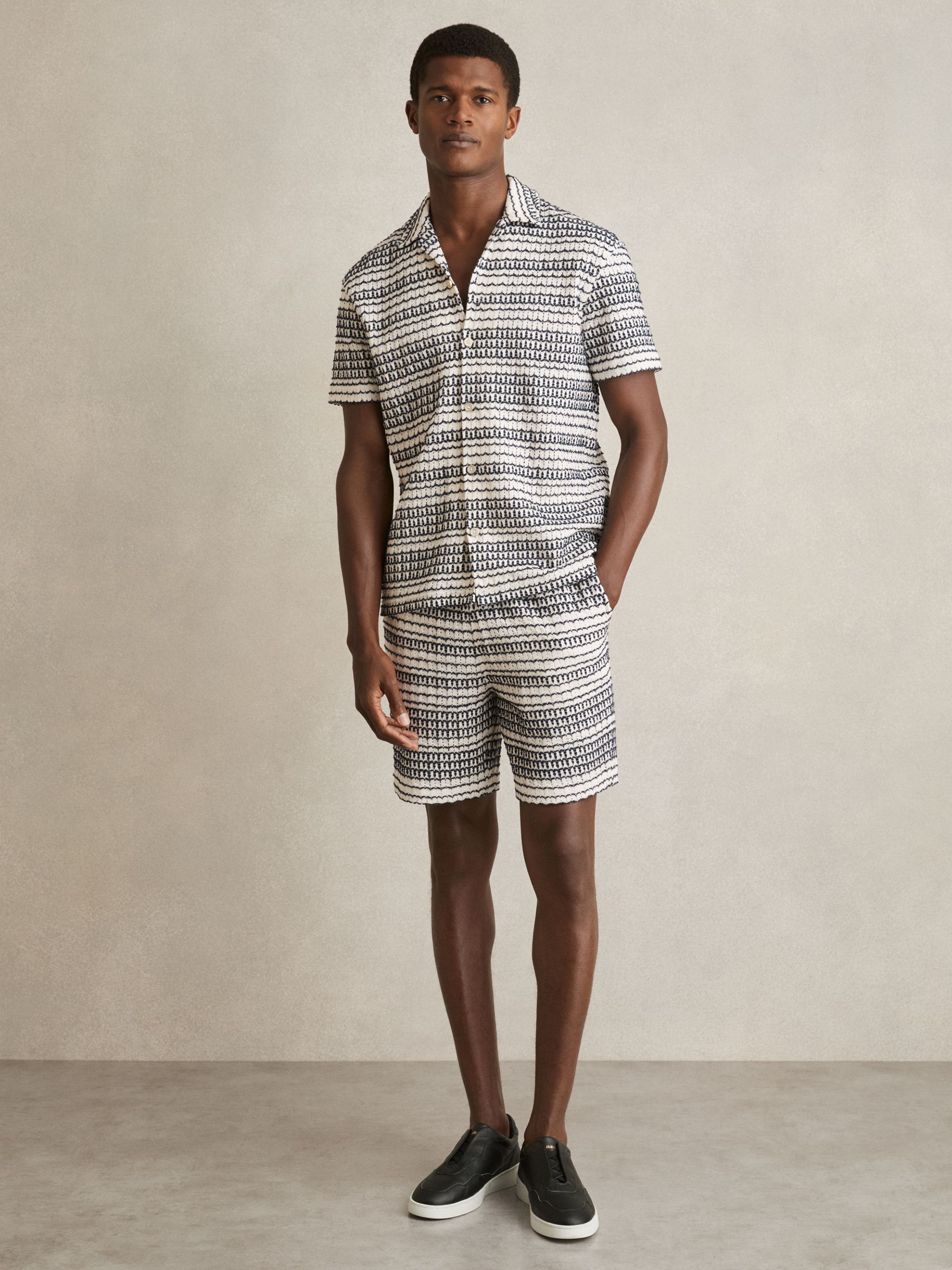 Crochet Drawstring Shorts in White/Black