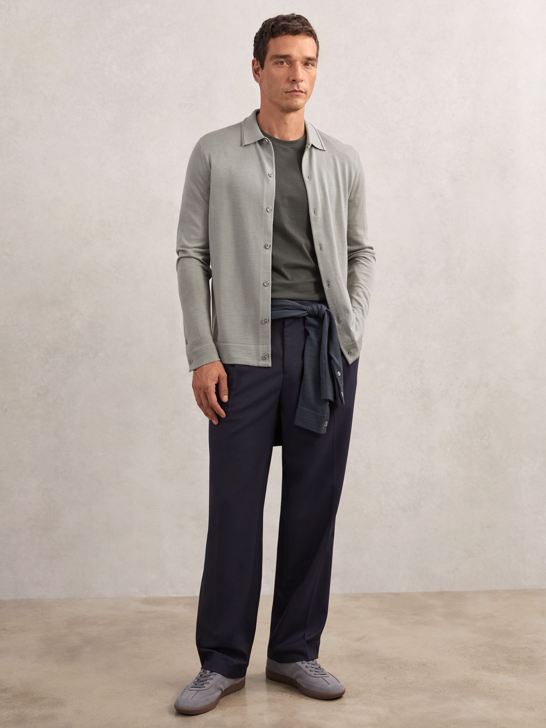 Merino Wool Button-Through Cardigan in Archer Green