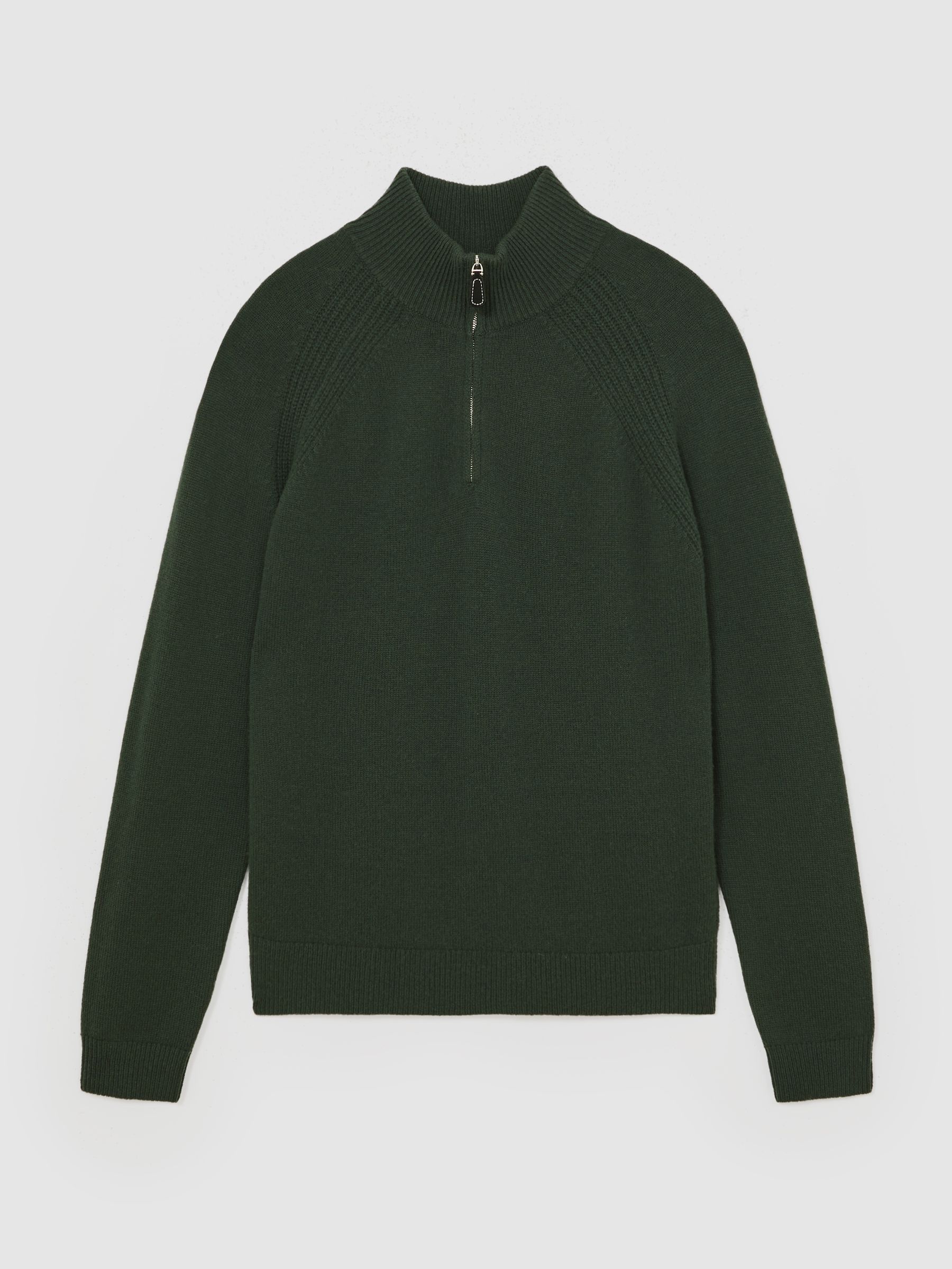 Wool And Cashmere Half-Zip Jumper in Forest Green