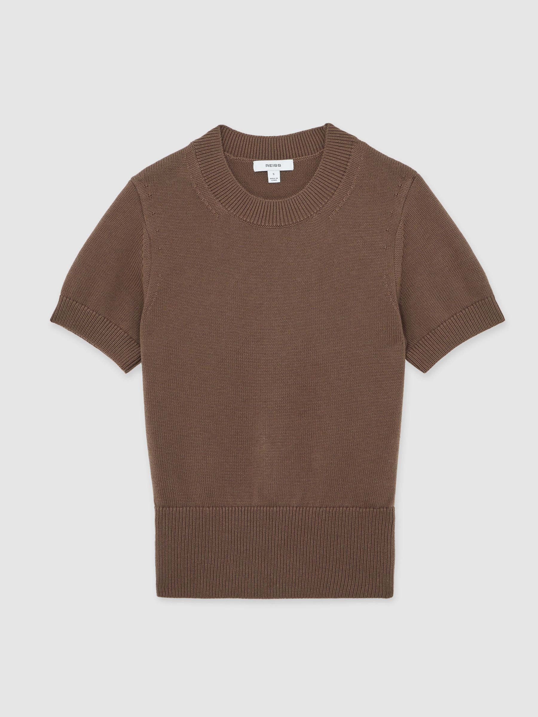 Cotton And Wool Crew-Neck Top in Brown