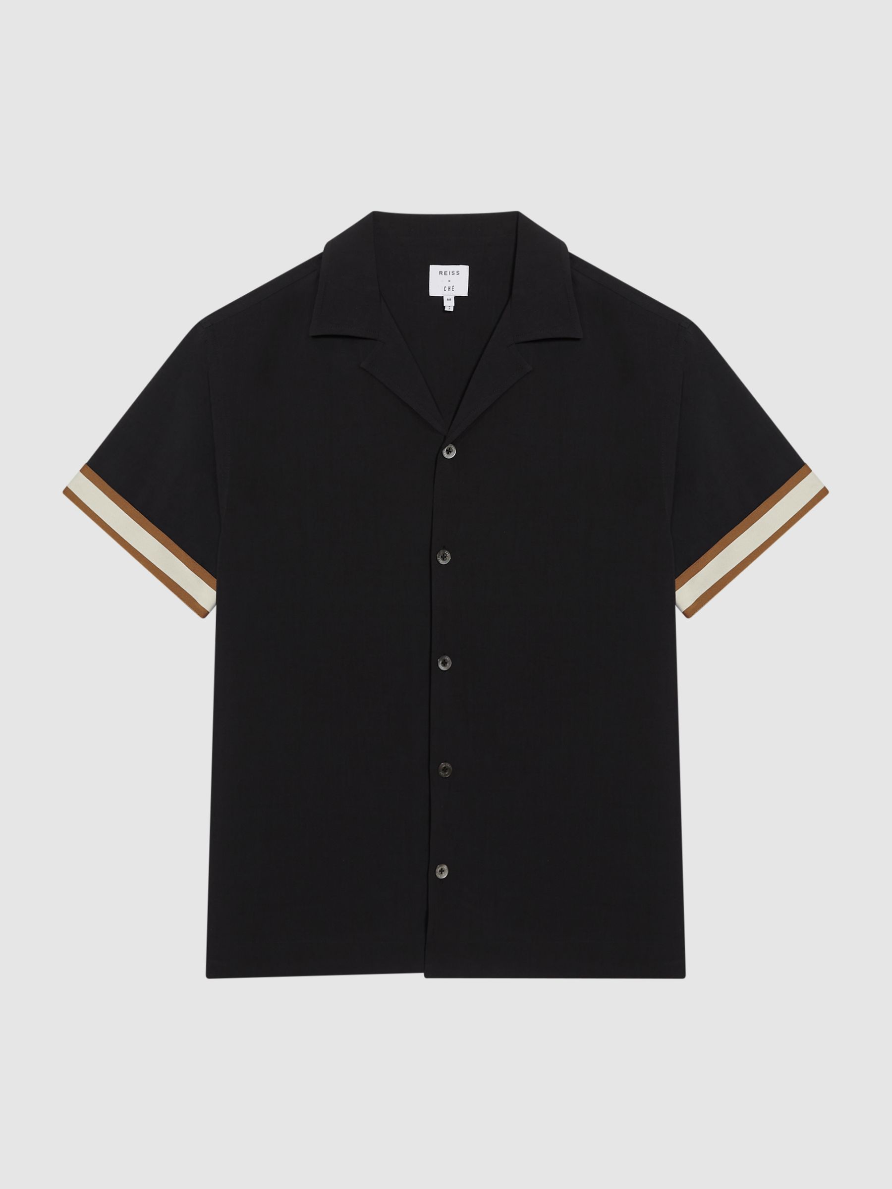 Che Contrast Cuff Cuban Collar Shirt in Black