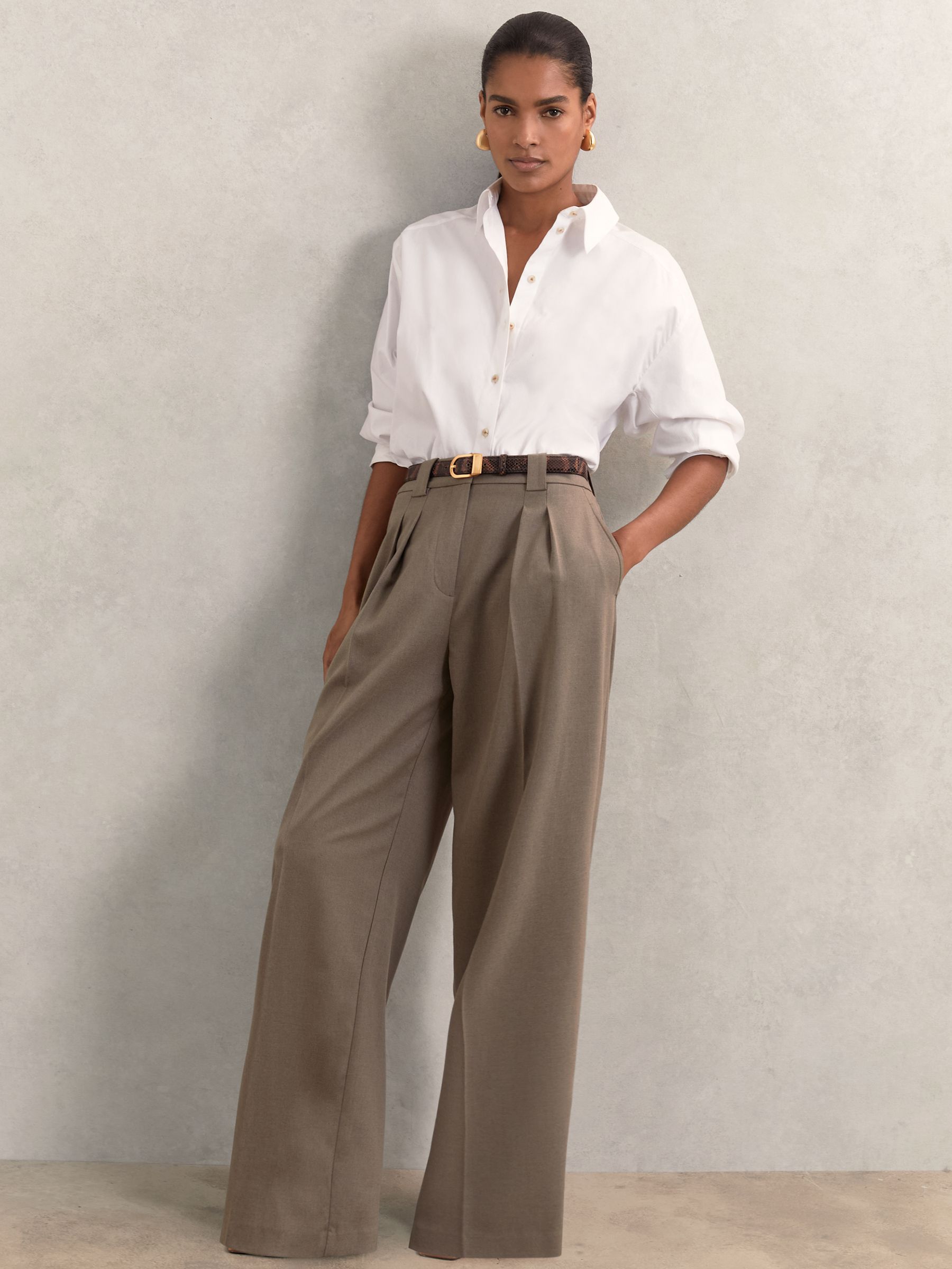 Wide-Leg Pleated Trousers in Neutral