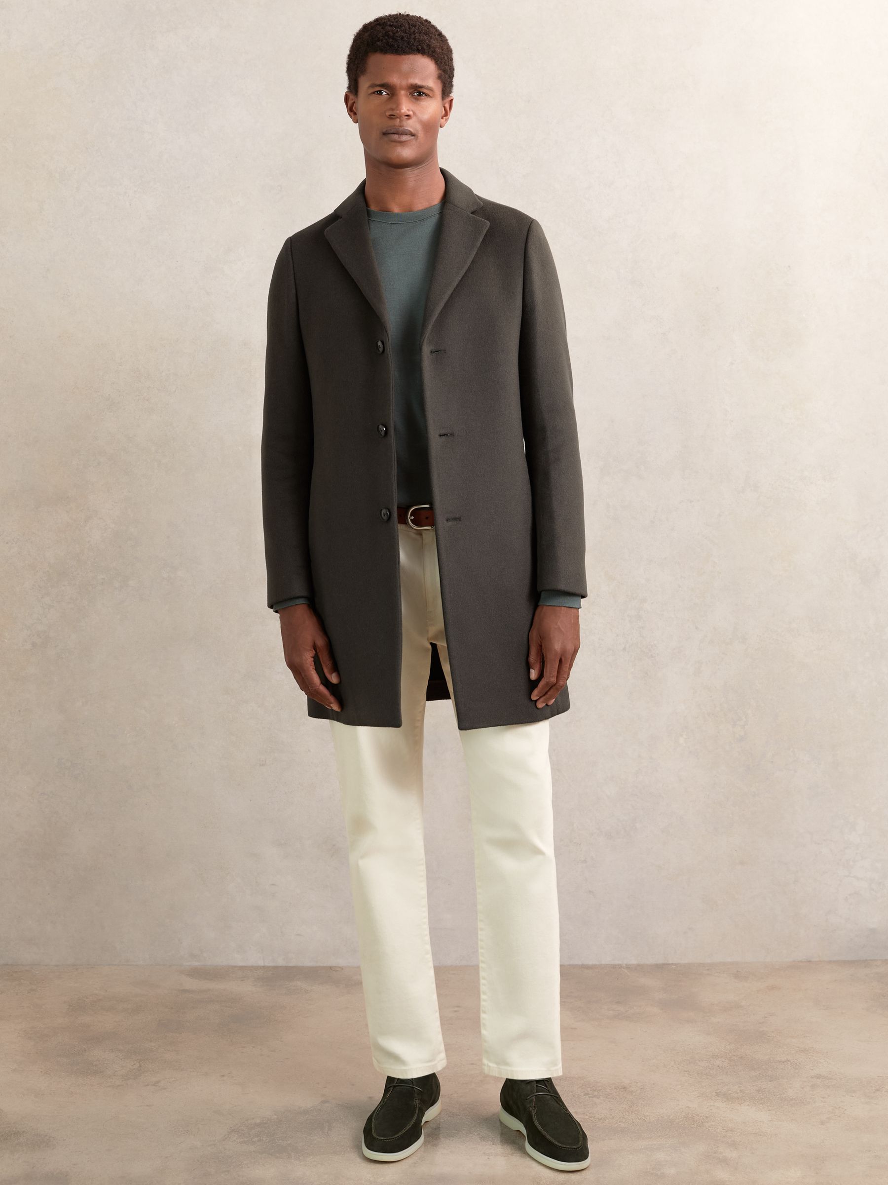 Wool-Blend Single-Breasted Overcoat in Light Brown