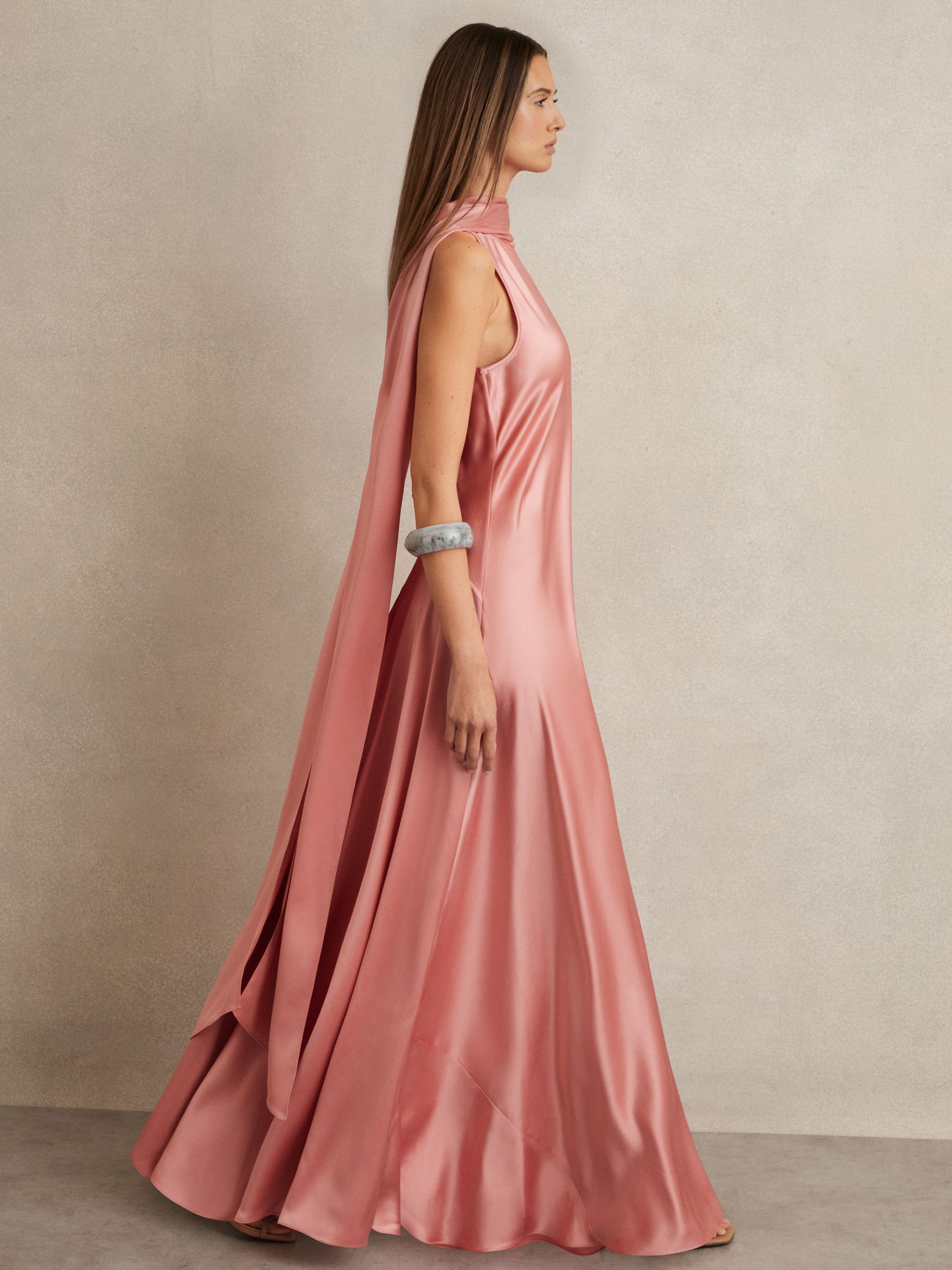 Satin Cape Maxi Dress in Pink