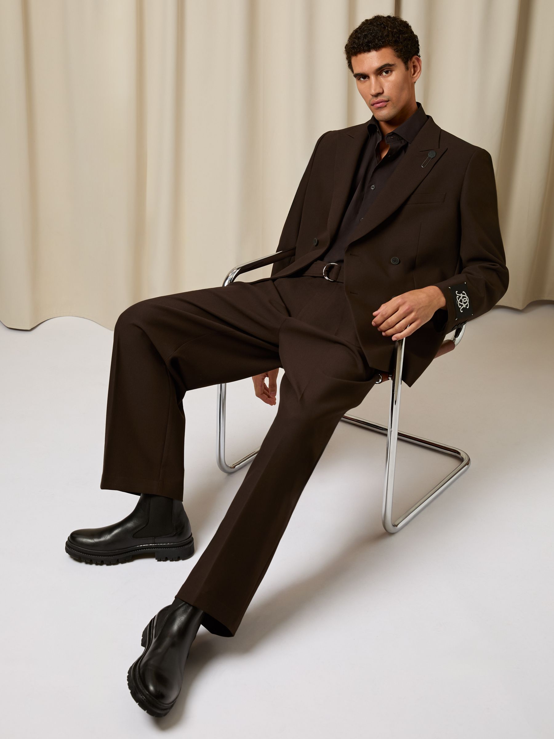 Monogram Relaxed Double-Breasted Blazer in Brown