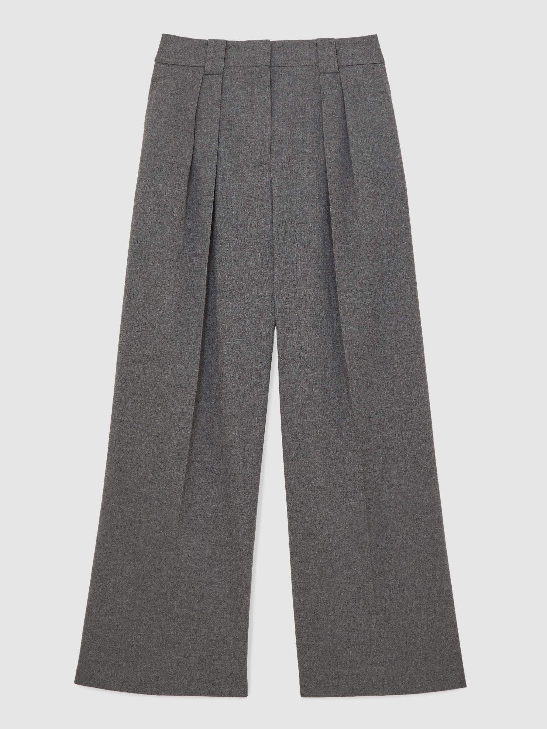Petite Wide-Leg Pleated Trousers in Grey