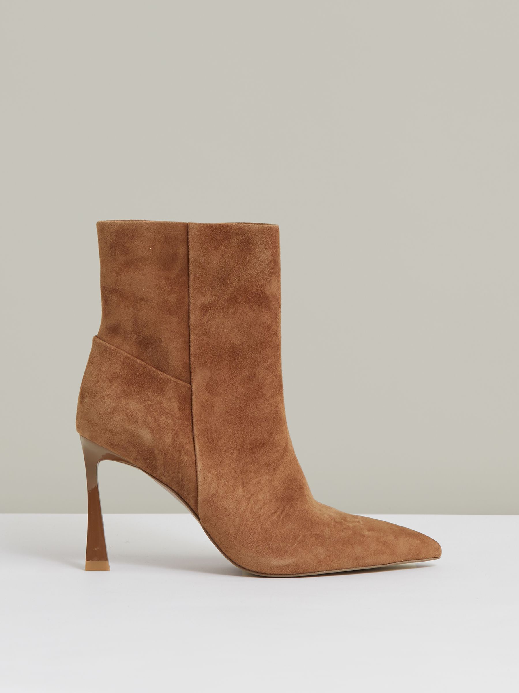 High Heeled Leather Ankle Boots in Tan