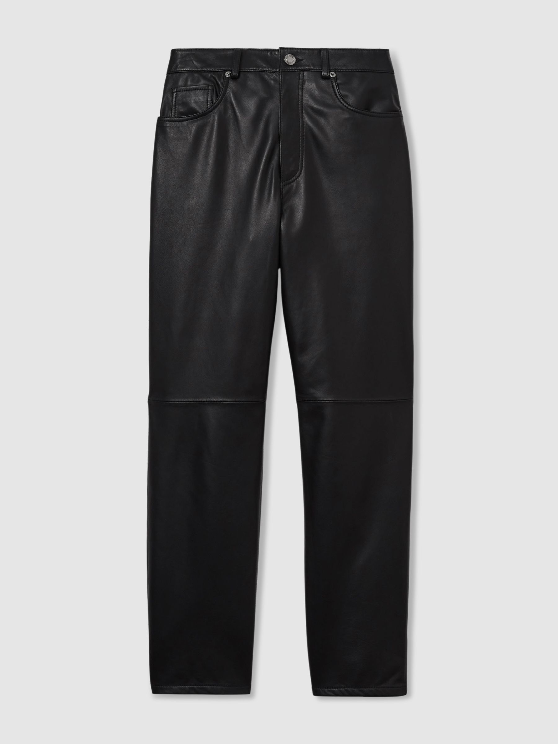 Petite Leather Slim-Leg Trousers in Black