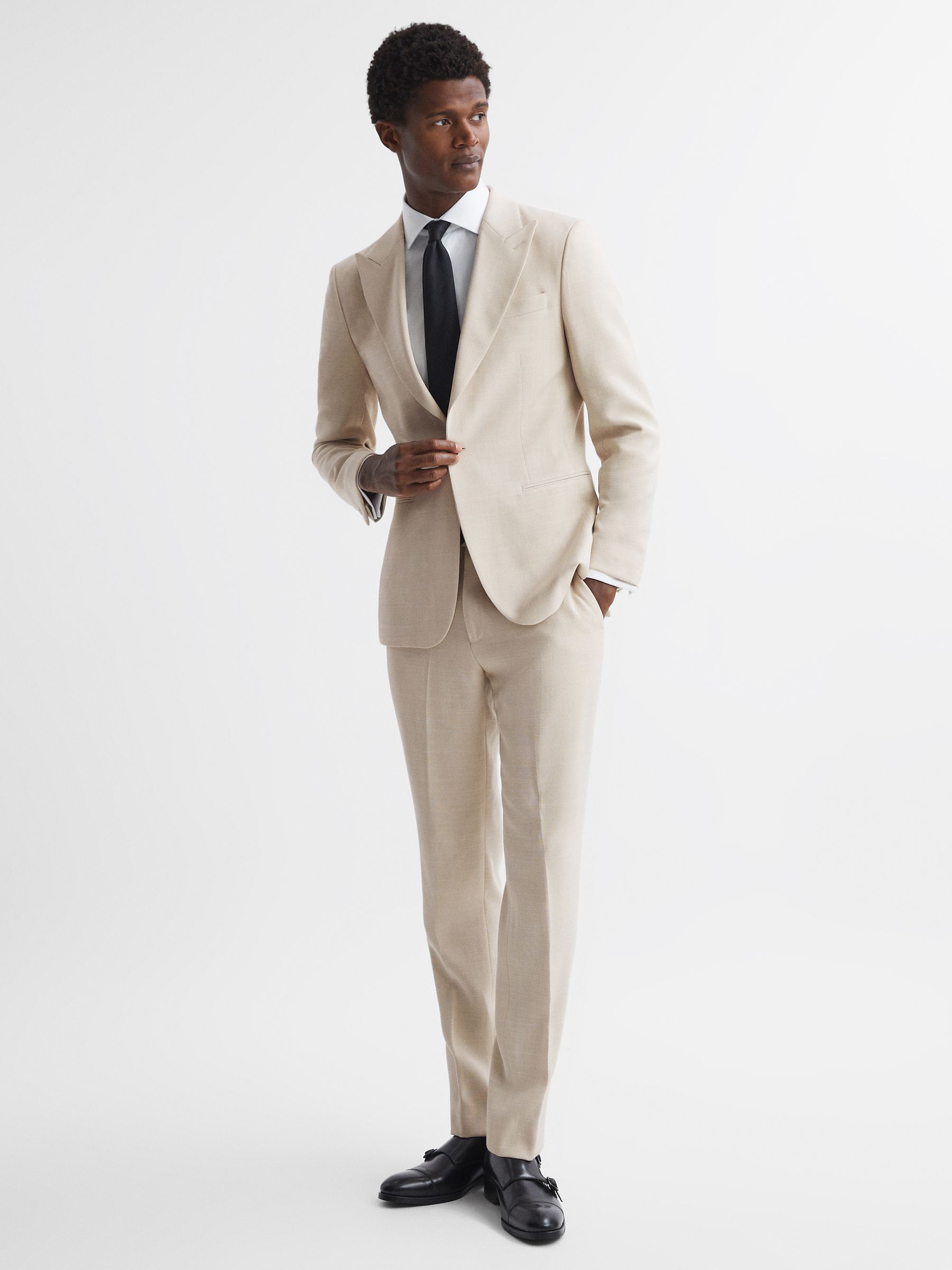 Slim Fit Textured Single Breasted Blazer in Ivory