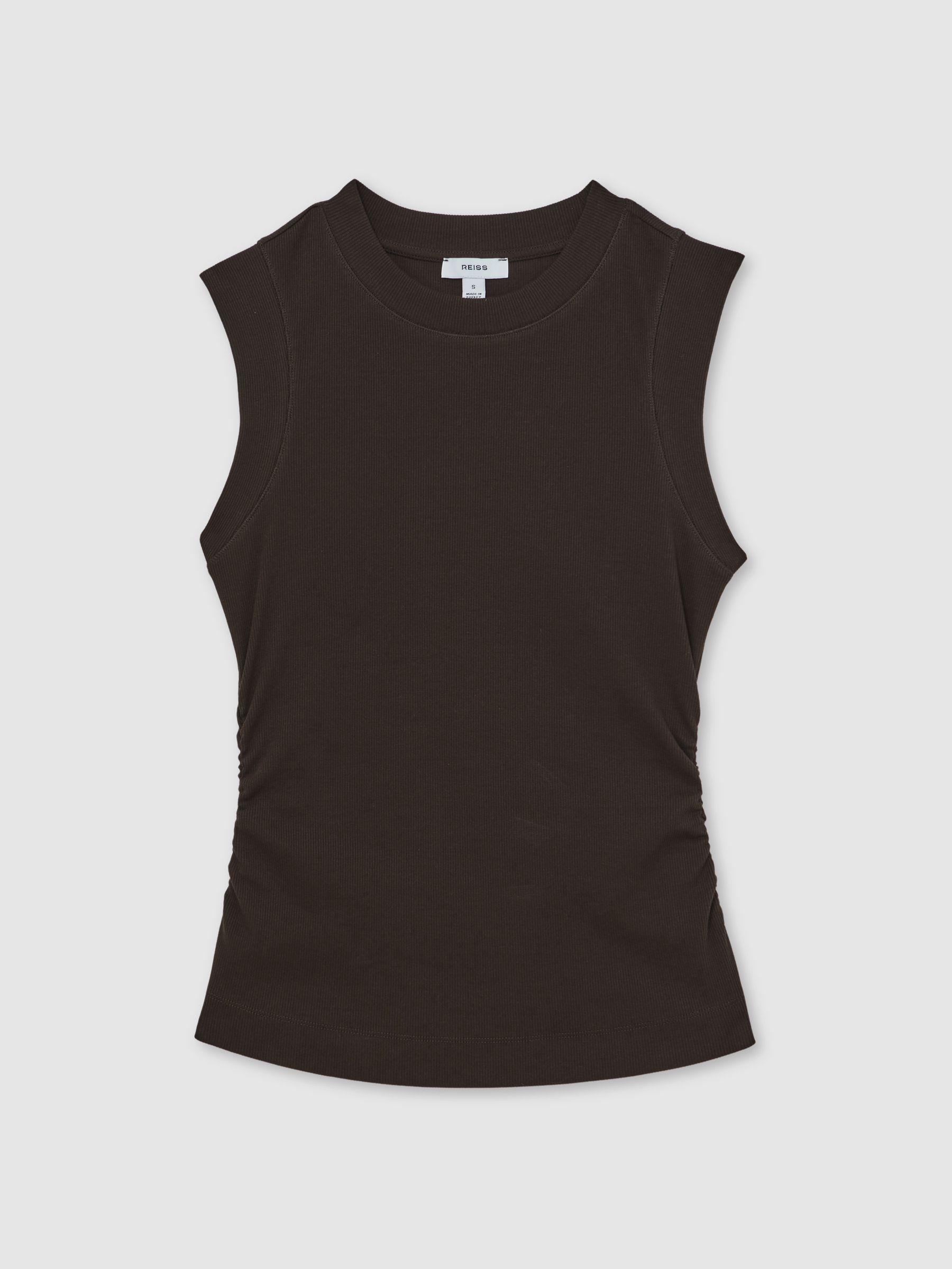 Fine-Rib Ruched Vest Top in Chocolate