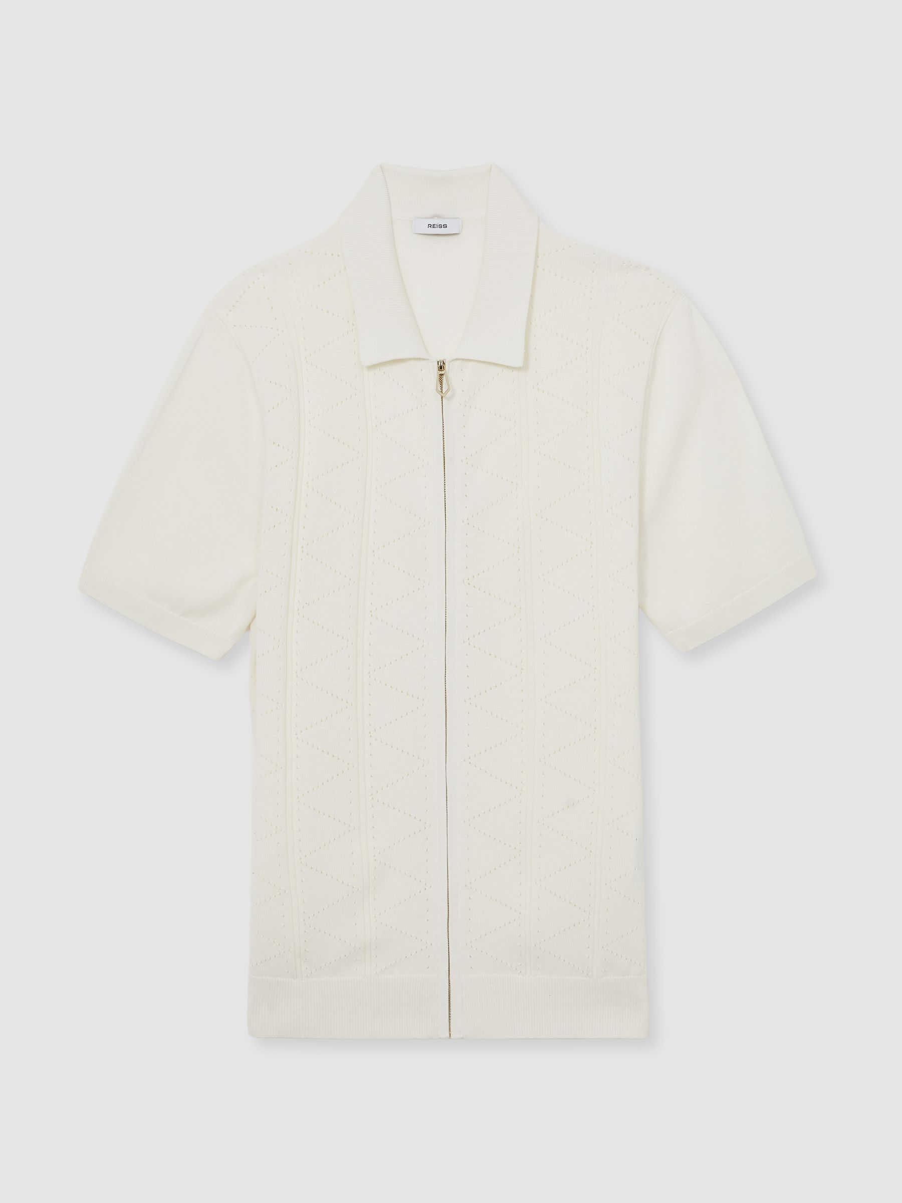 Pointelle-Knit Zip-Through Shirt in White