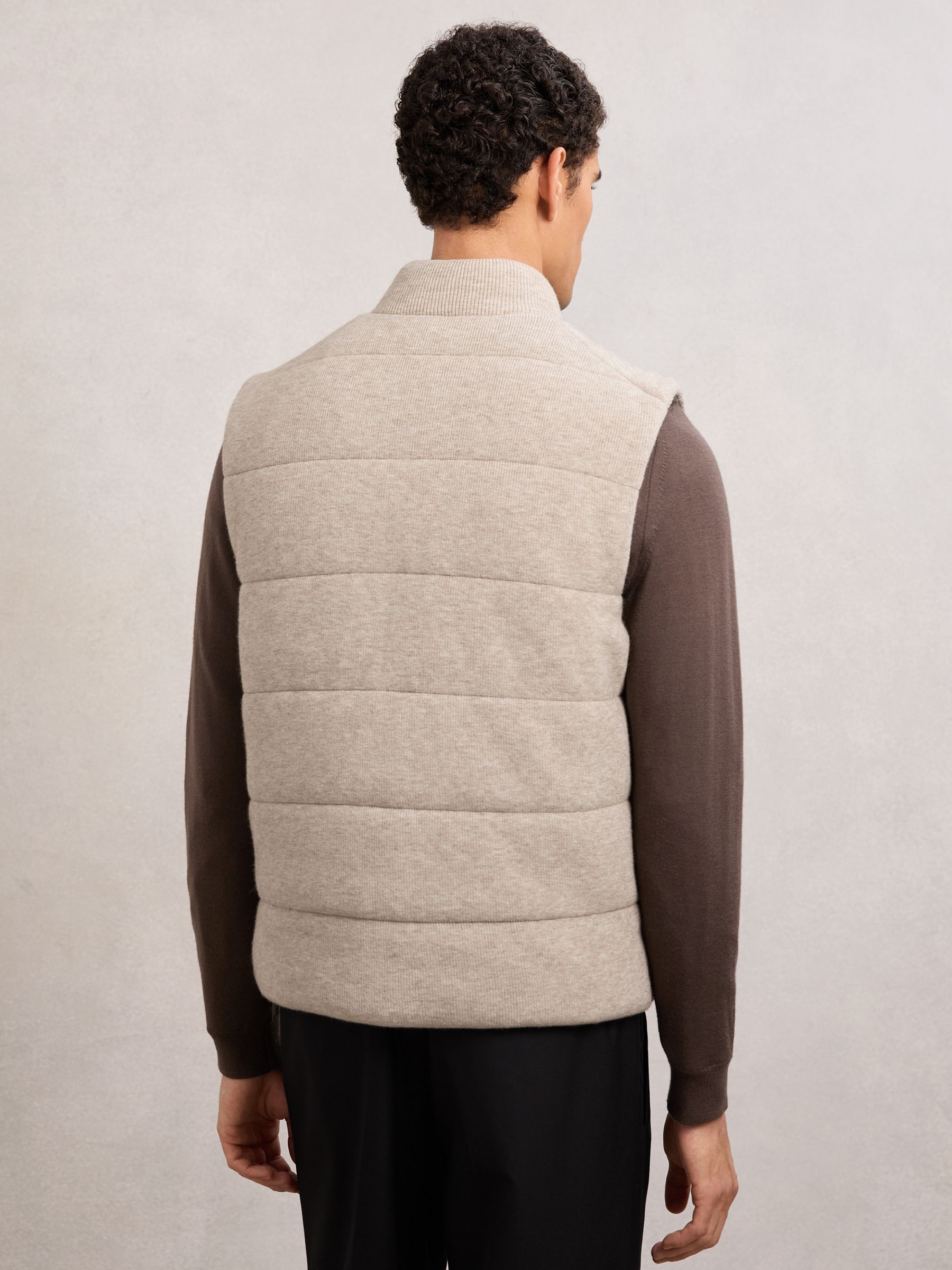 Rib-Knit Zip-Through Gilet in Oatmeal