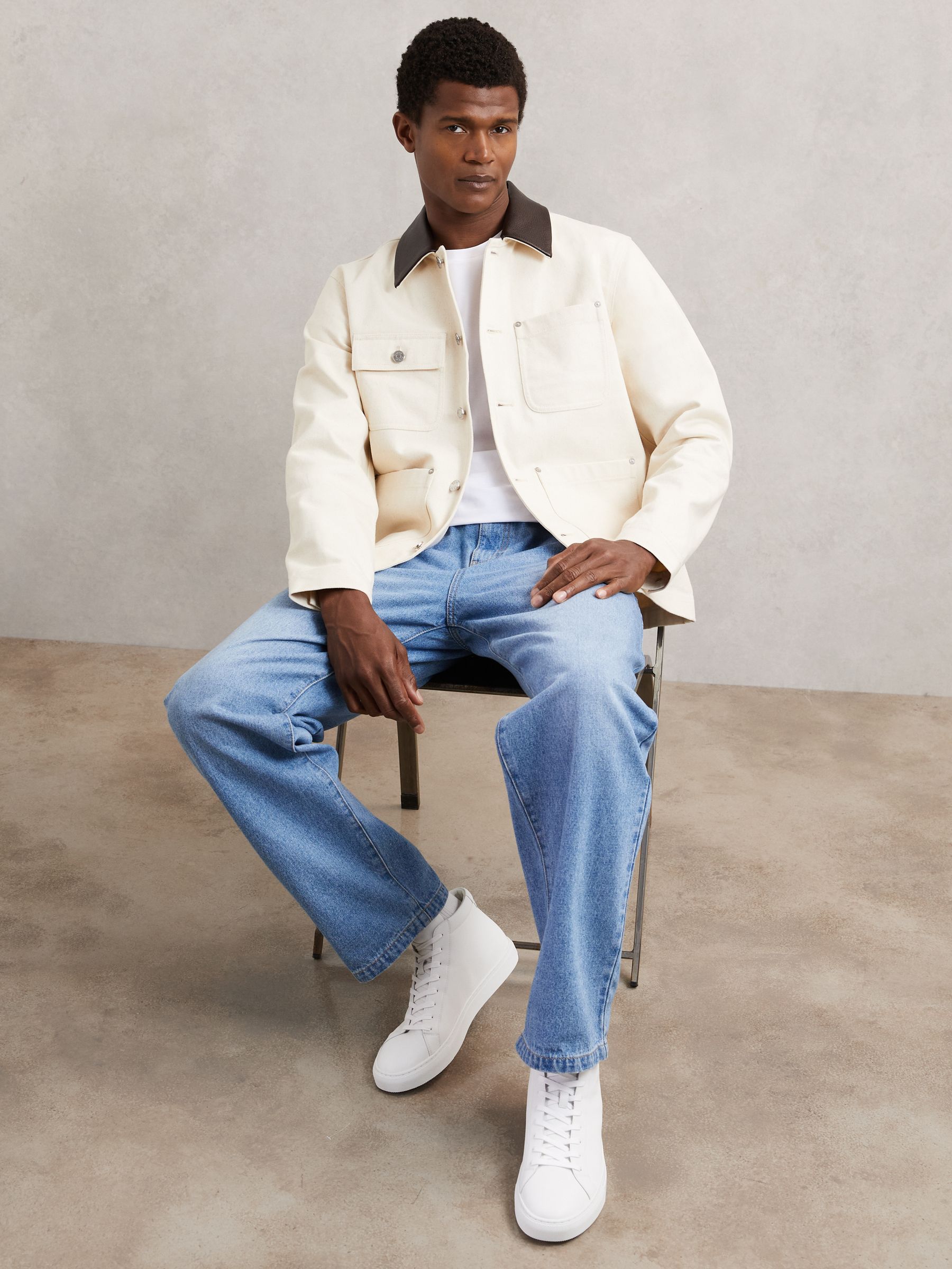 Tumbled-Leather High-Top Trainers in White