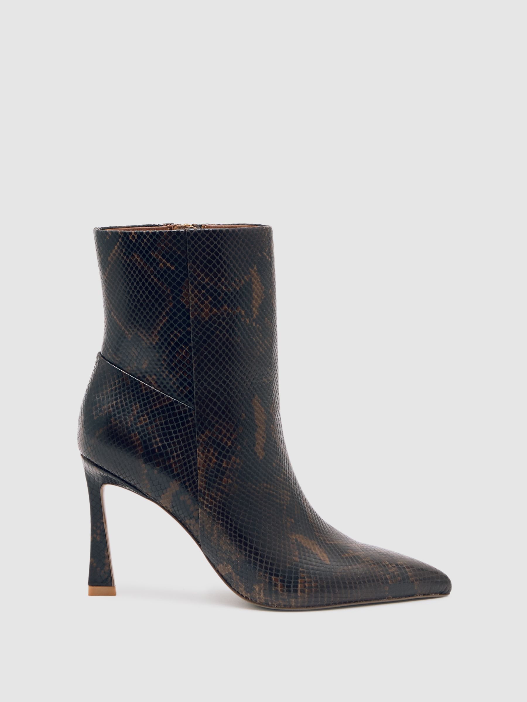 High Heeled Leather Ankle Boots in Snake