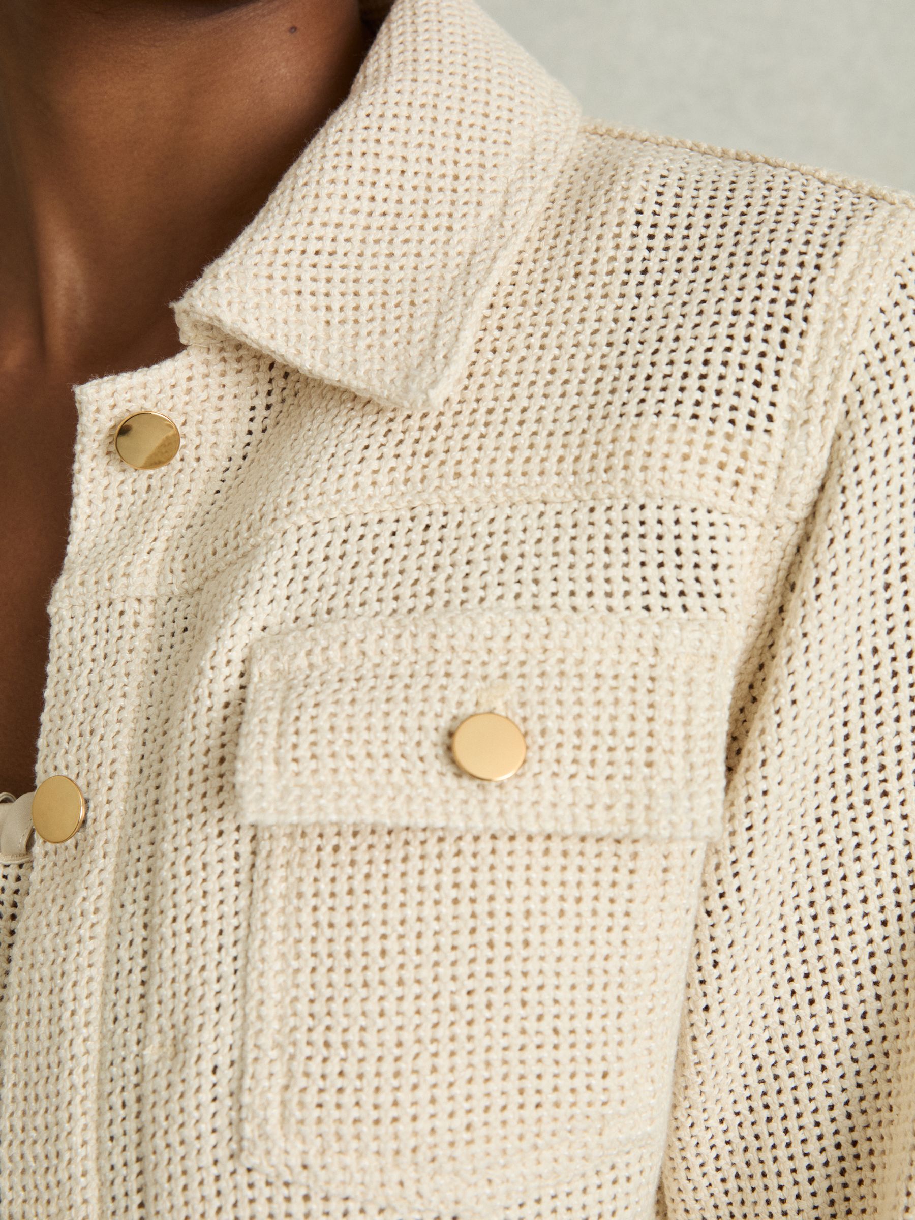 Cotton-Blend Textured Trucker Jacket in Neutral
