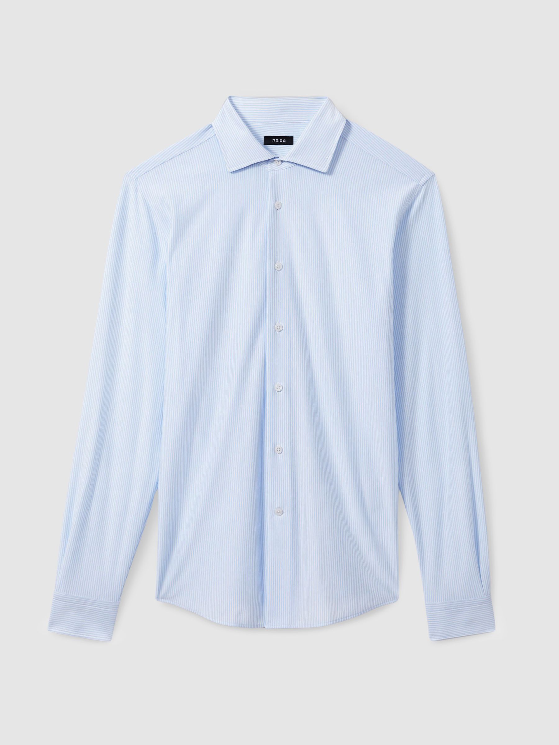 Cotton-Blend Cutaway-Collar Striped Shirt in Blue Stripe