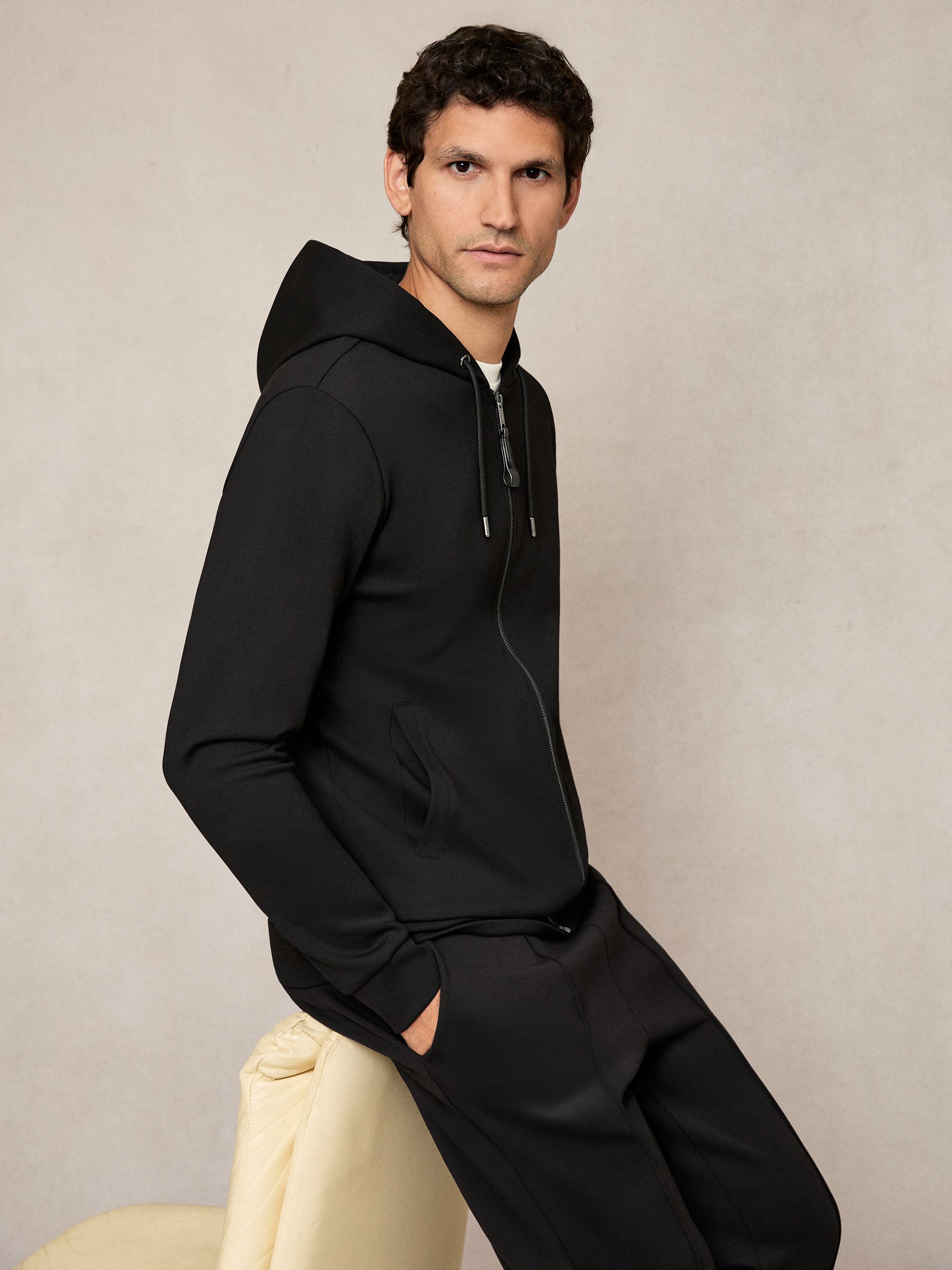 Interlock Zip-Through Hoodie in Black