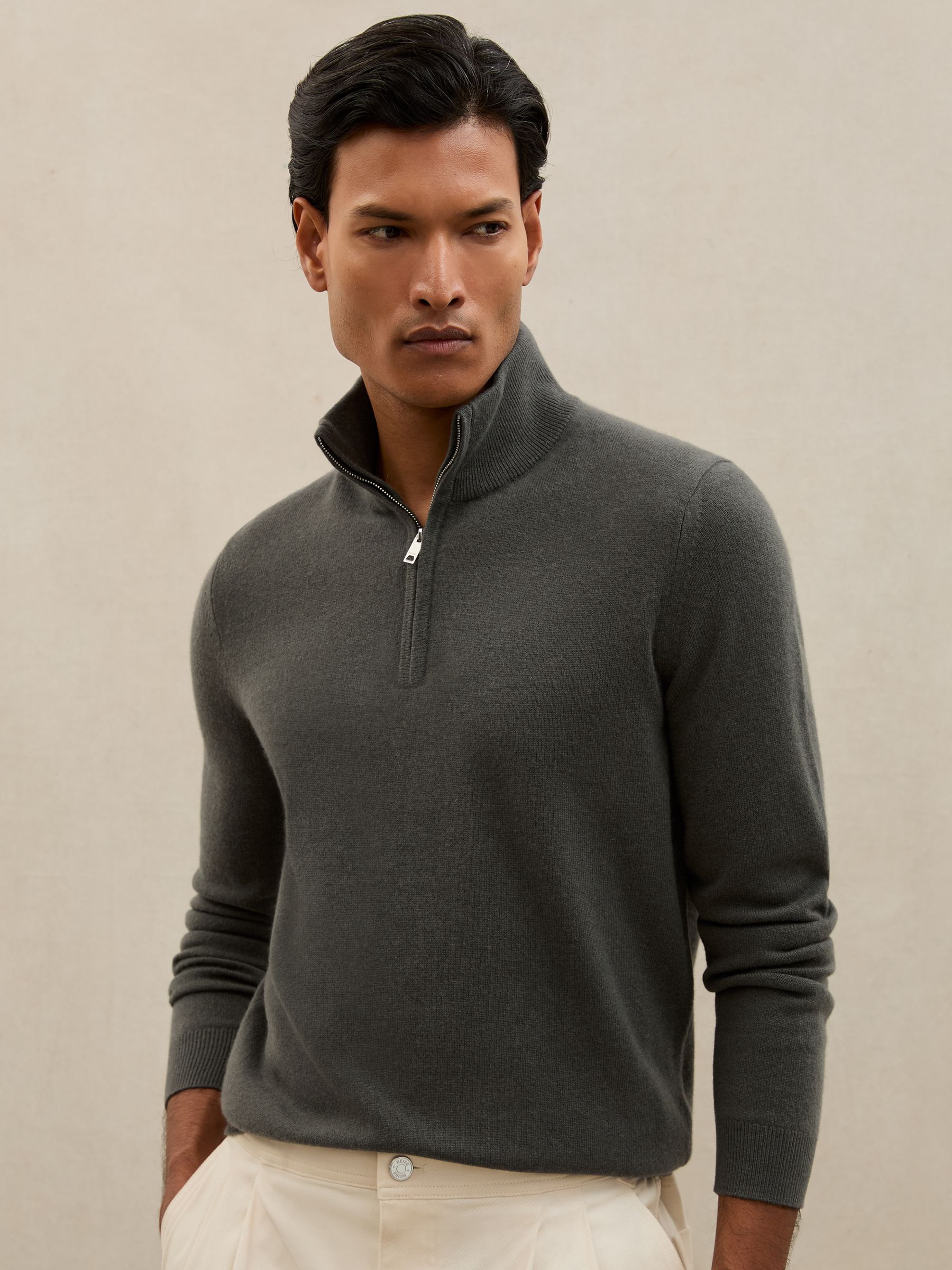 Atelier 100% Cashmere Half-Zip Jumper in Fern Green