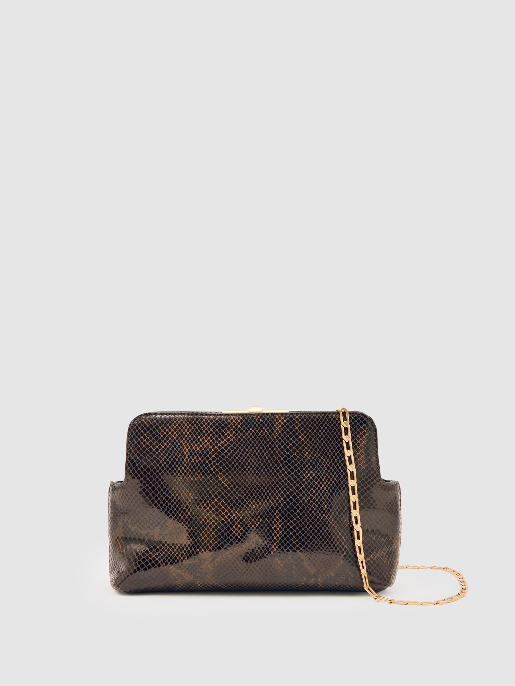 Leather Snake-Effect Frame Clutch Bag in Snake