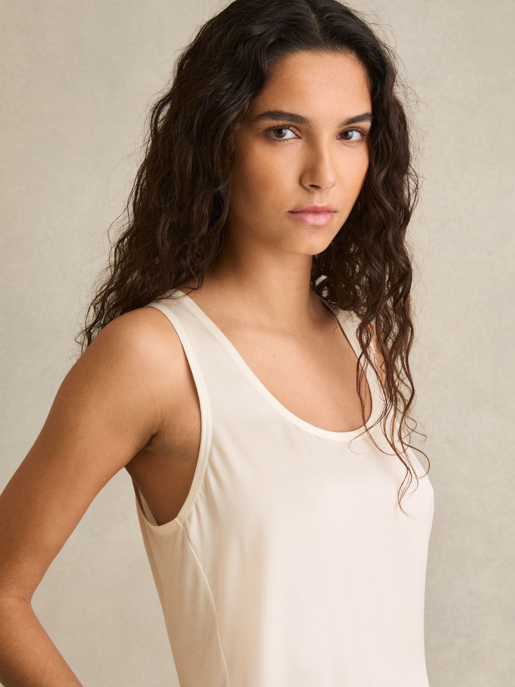 Silk-Front Cami Top in White