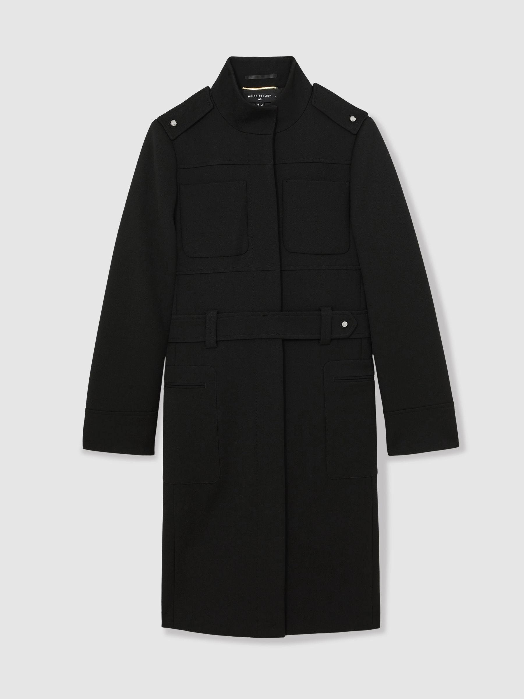 Atelier Wool Belted Long Coat in Black