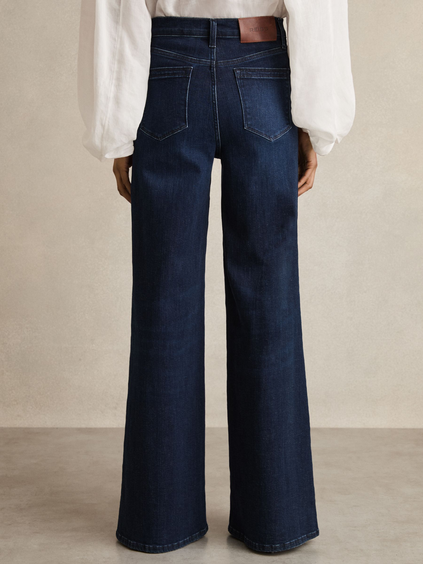 Stretch-Cotton Wide-Leg Jeans in Dark Blue