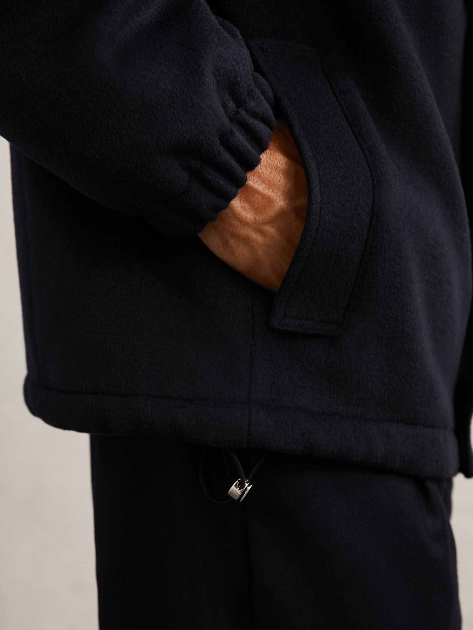 Wool-Blend Funnel-Neck Zip Jacket in Navy