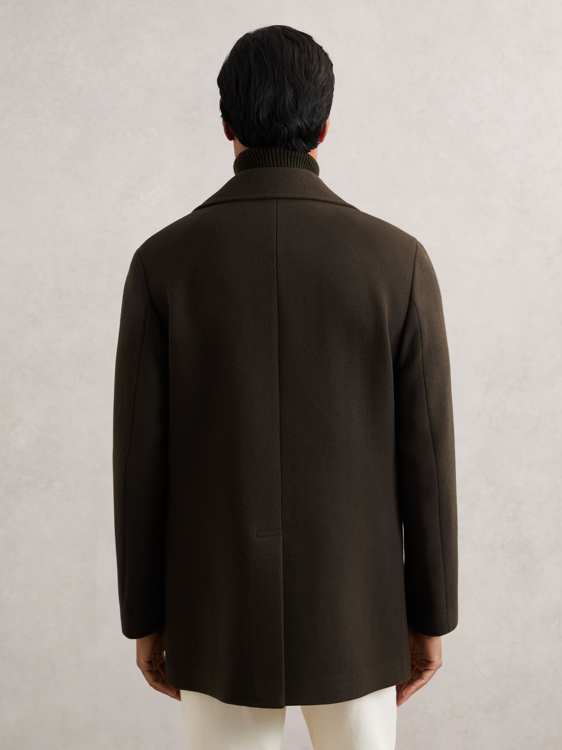 Wool-Blend Double-Breasted Pea Coat in Dark Green