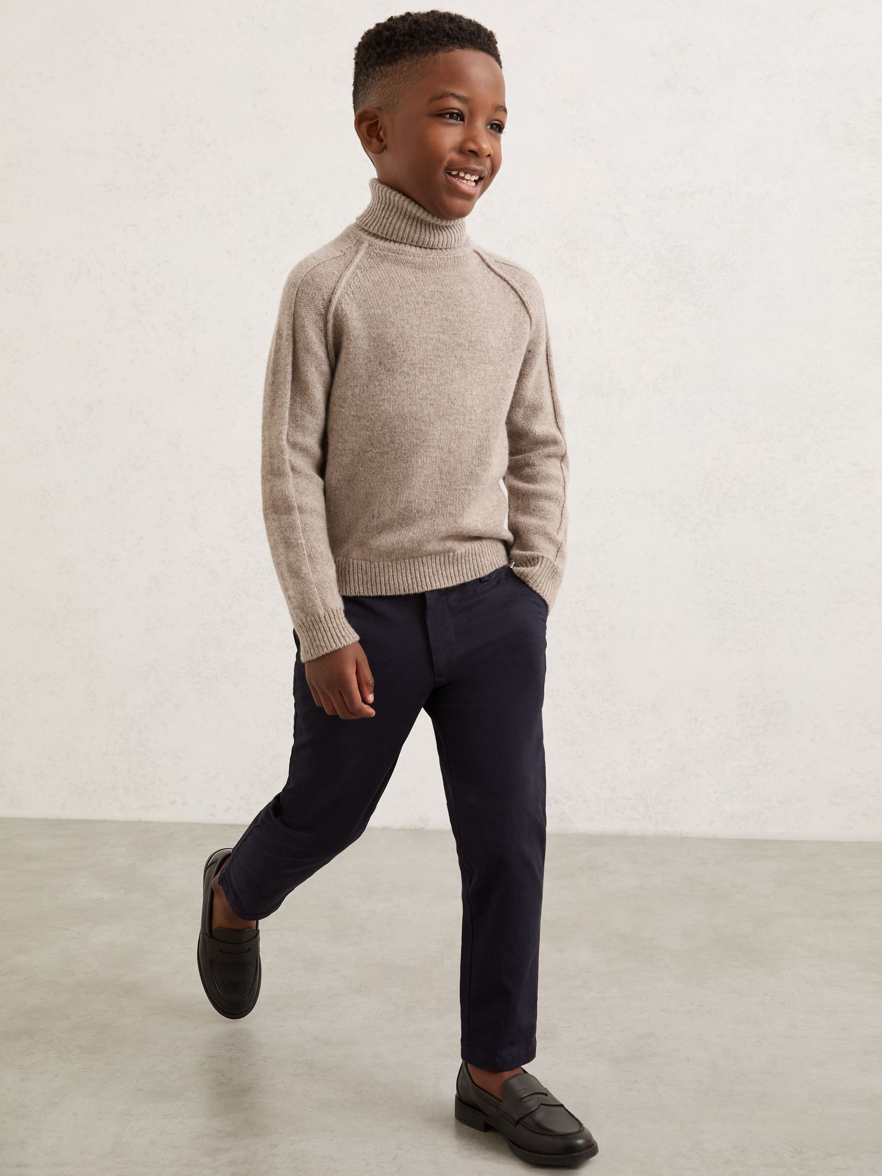 9-13 yrs Wool-Cashmere Roll-Neck Jumper in Light Brown Melange