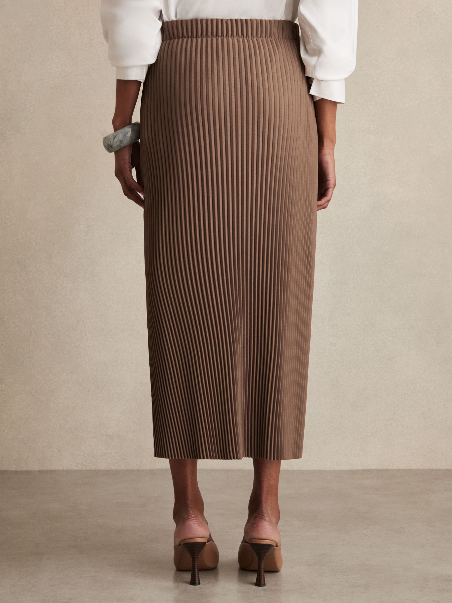 Pleated Jersey Midi Skirt in Chocolate