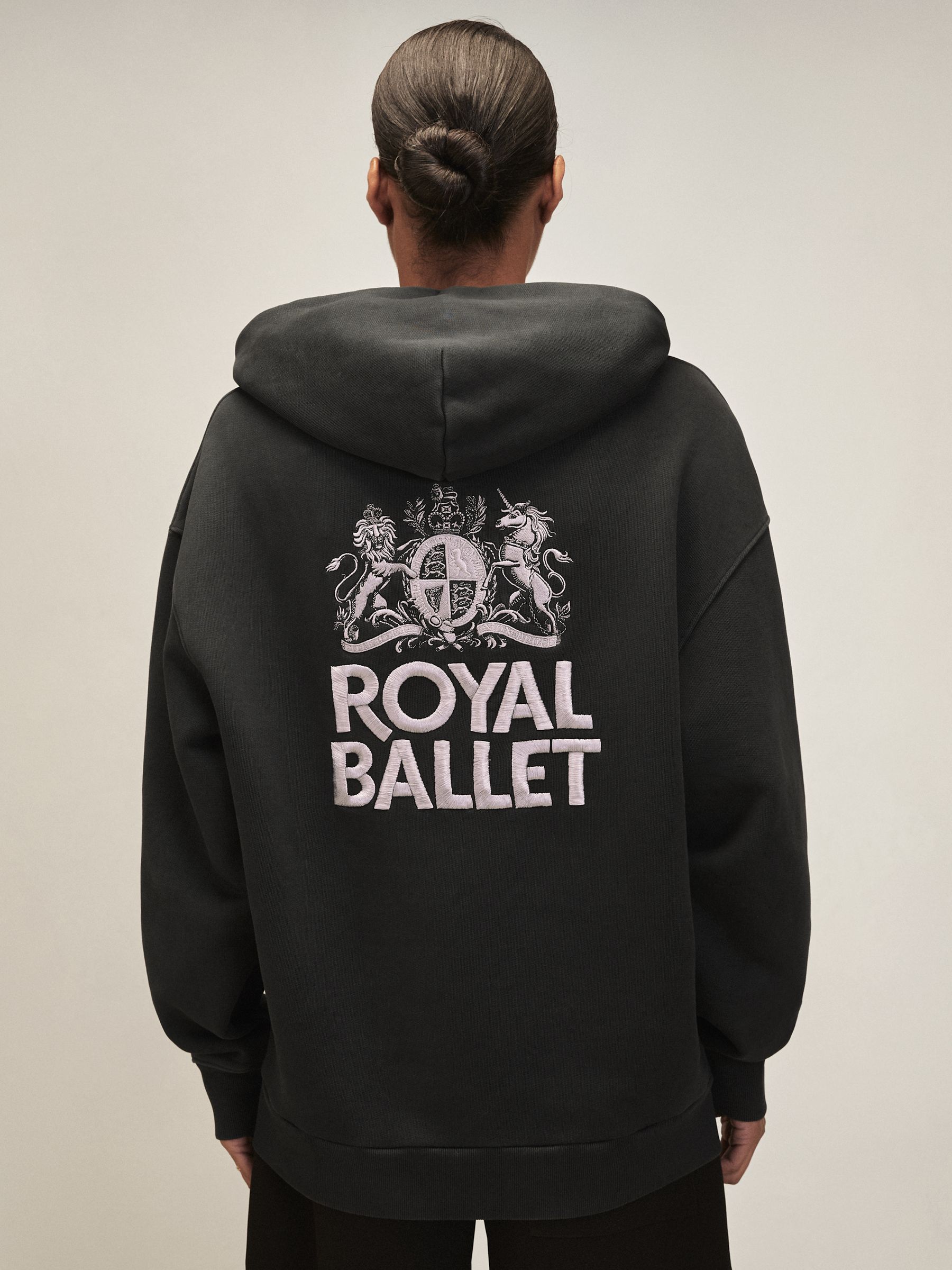 Reiss | Royal Ballet Logo Hoodie Unisex Fit in Washed Black