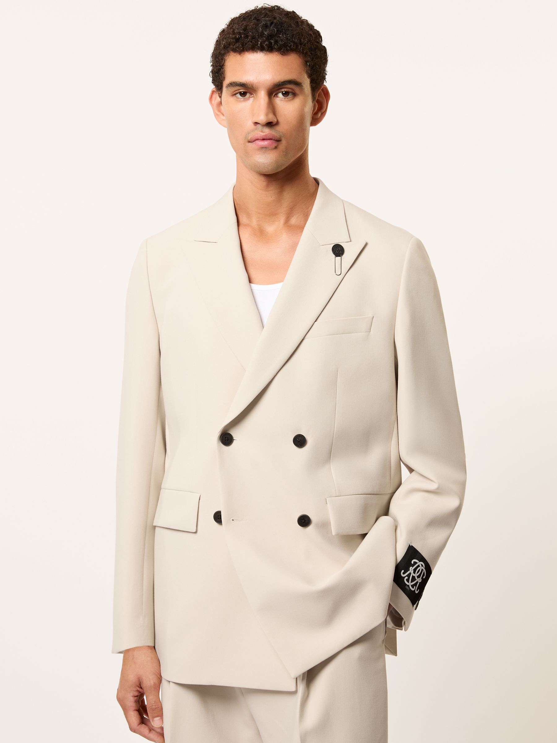Monogram Relaxed Double-Breasted Blazer in Stone