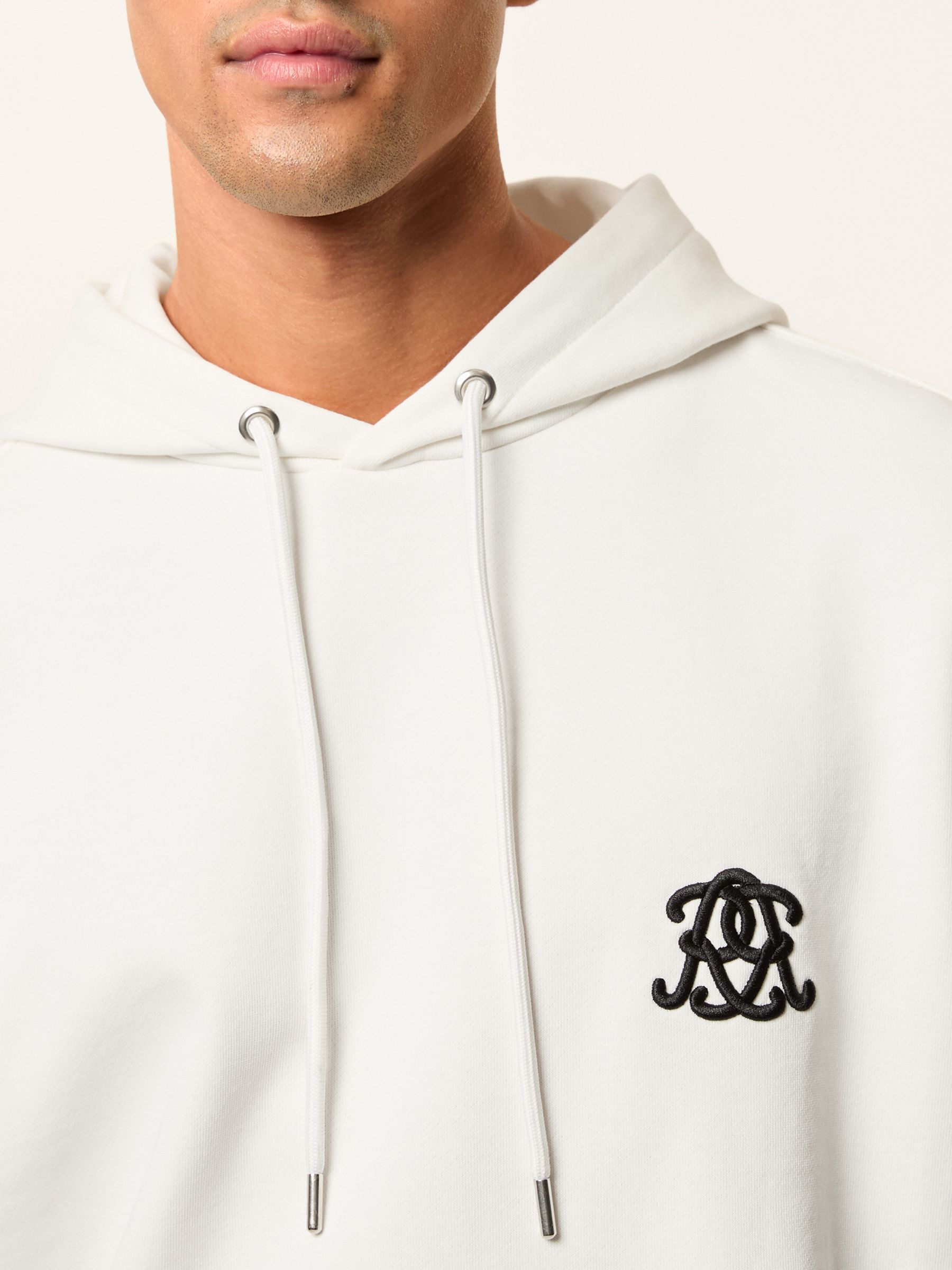Monogram Cotton Oversized Hoodie in Off White