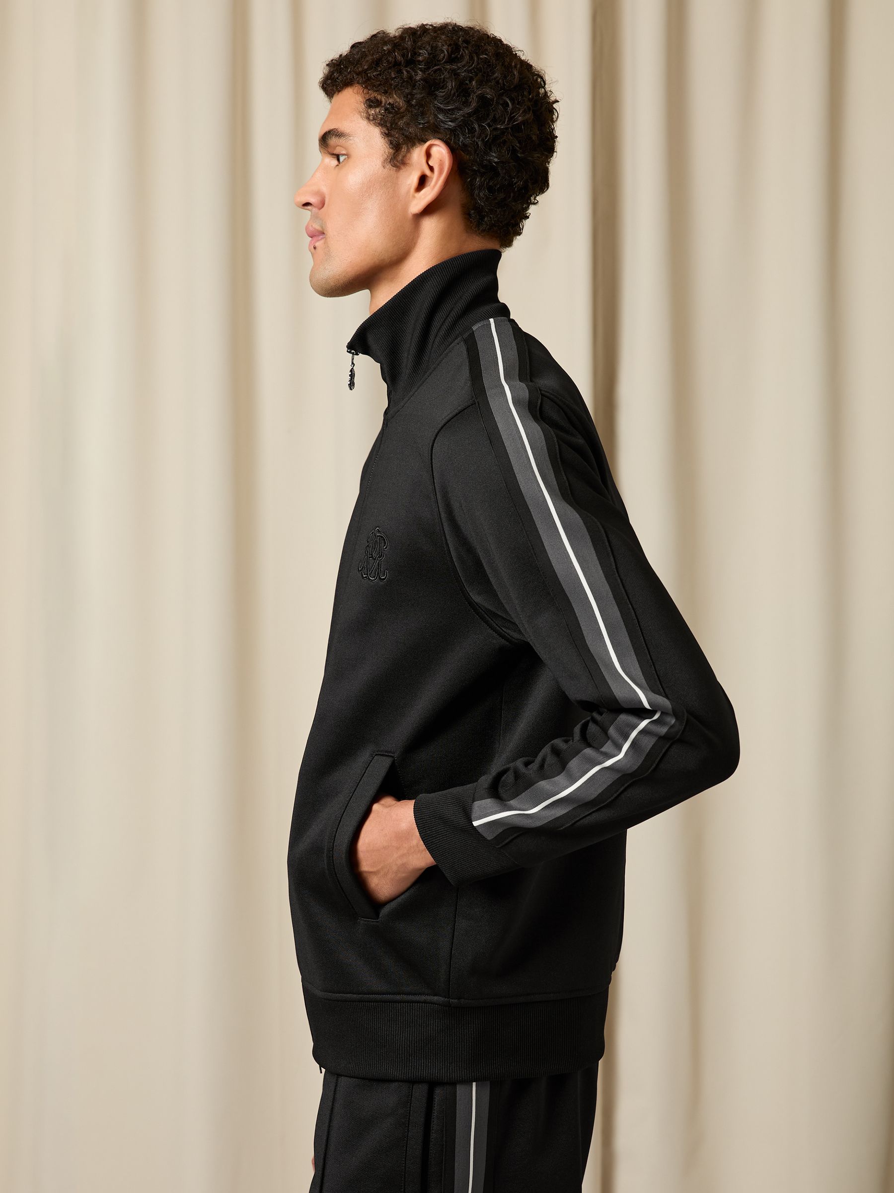 Monogram Zip-Through Relaxed Track Top in Black