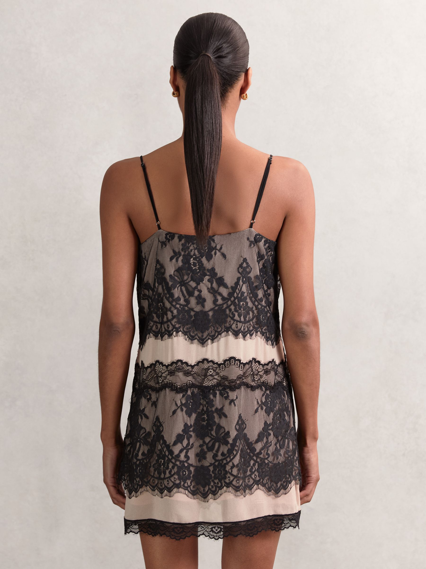 Lace Slip Mini Dress in Pale Pink/Black